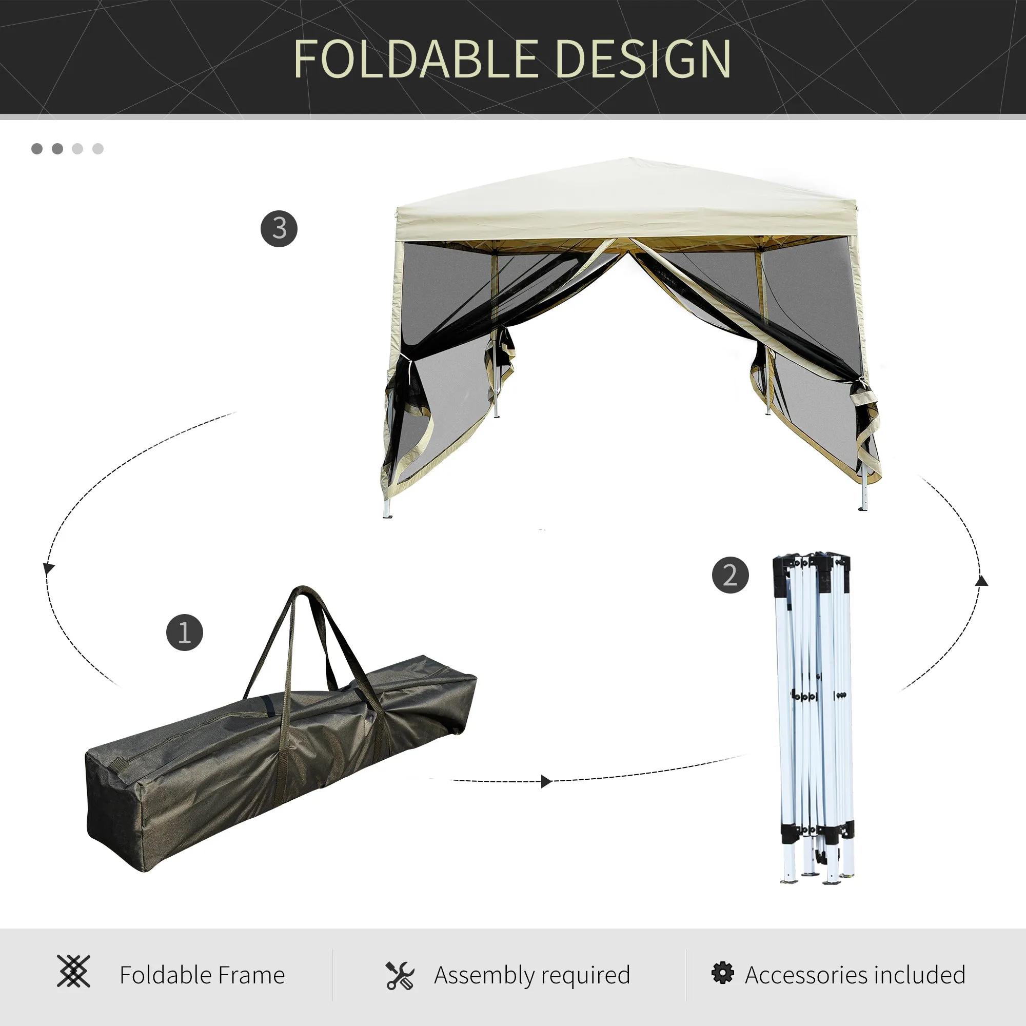 10x10 ft Easy Folding Pop Up Tent with Mesh Sidewalls - Tan