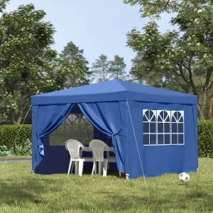 10x10 ft Easy Folding Pop Up Wedding Party Pavilion Tent with 4 sidewalls - Blue