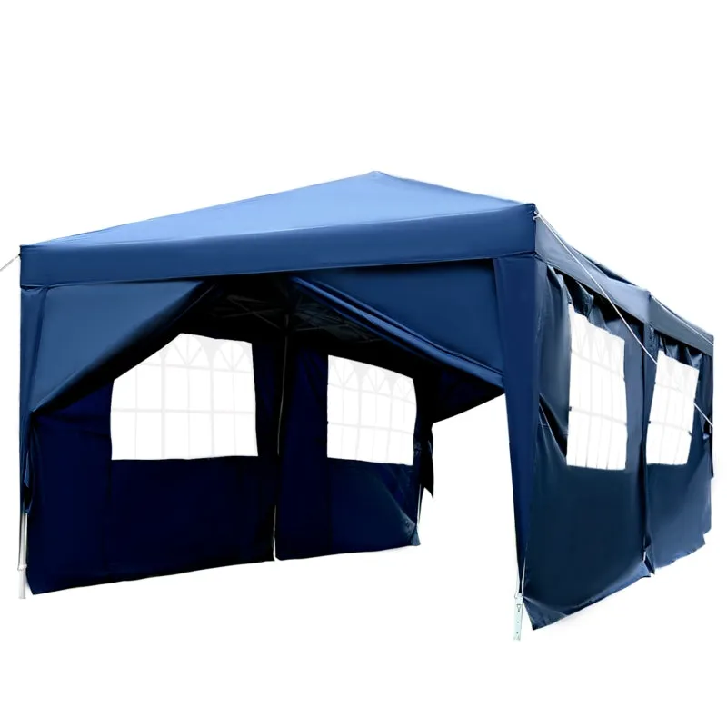 10x20 ft Pop Up Wedding Party 'Pavilion' Canopy Tent with 6 Sidewalls - Blue