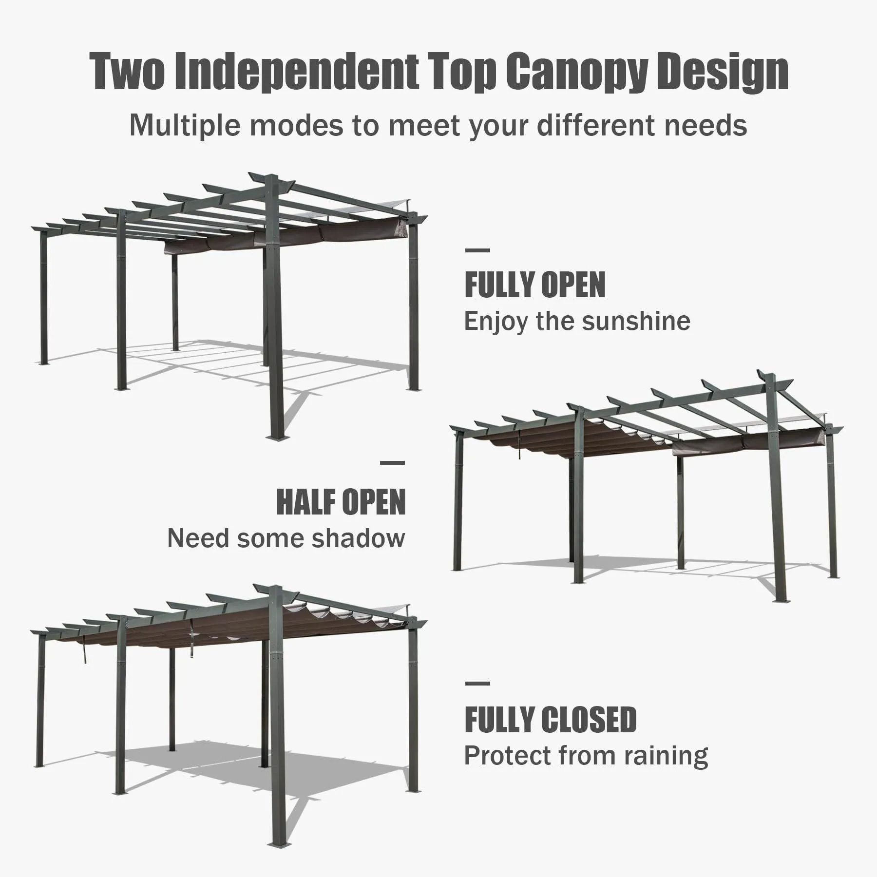 11 X 20 FT Outdoor Retractable Pergola with Weather-Resistant Canopy Aluminum Garden Pergola ,Dark Gray