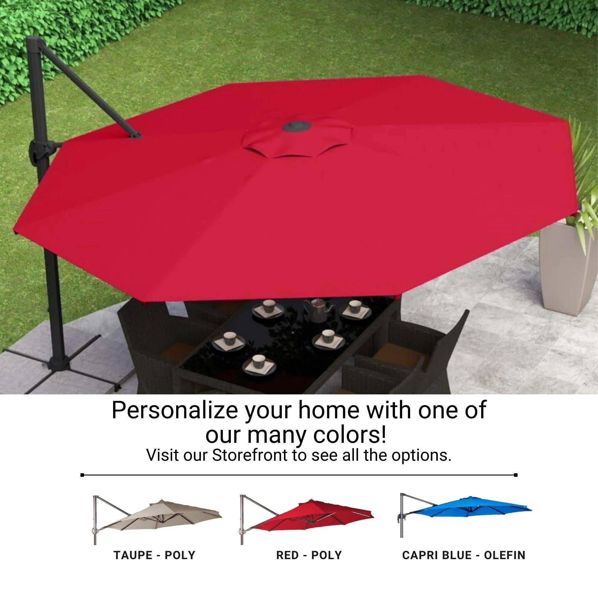 11ft Cantilever Supported Bar Umbrella 8 Rib Replacement Canopy Red