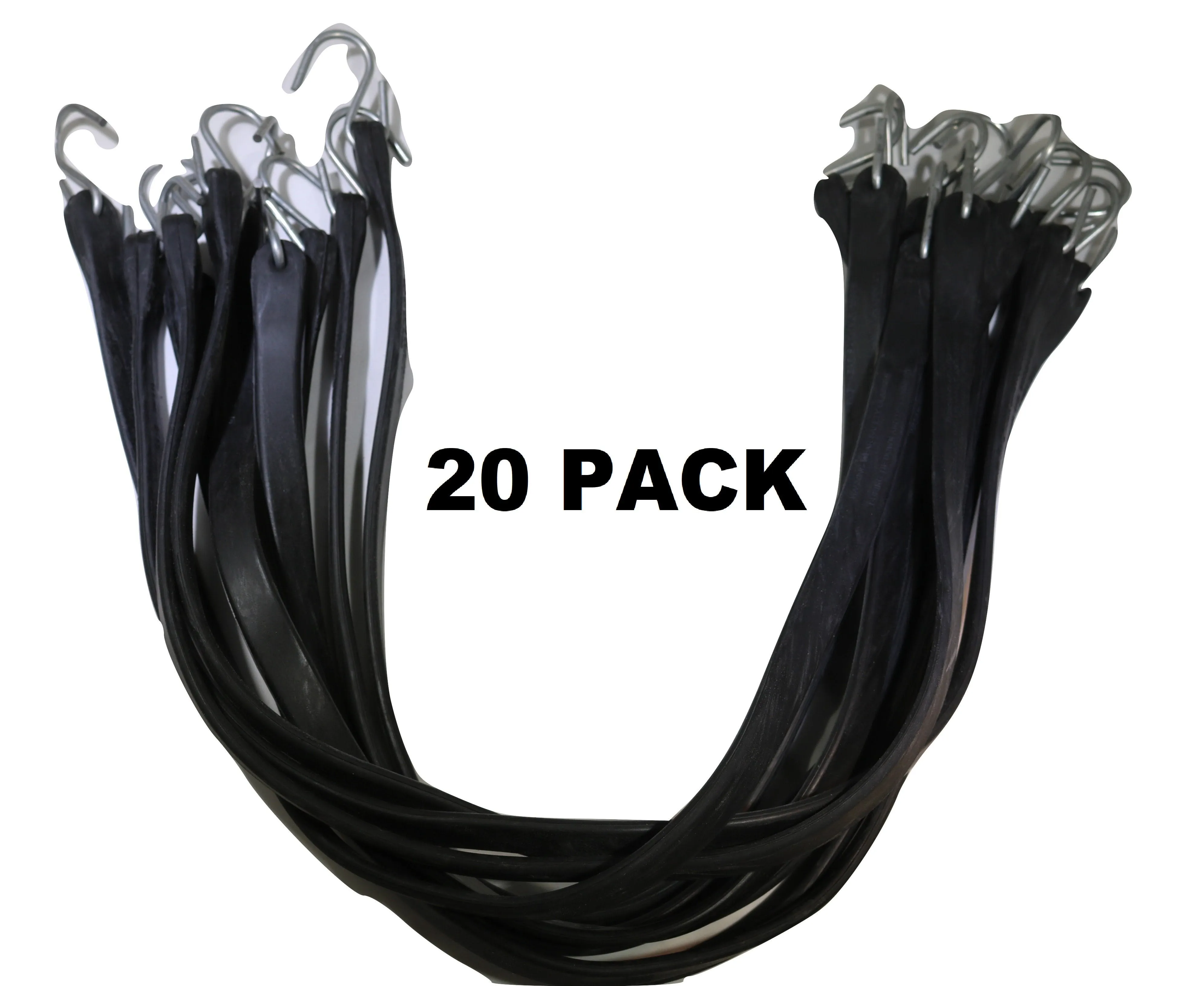 21 Inch Rubber Tarp Straps w/ Crimped S Hooks | 20 PACK