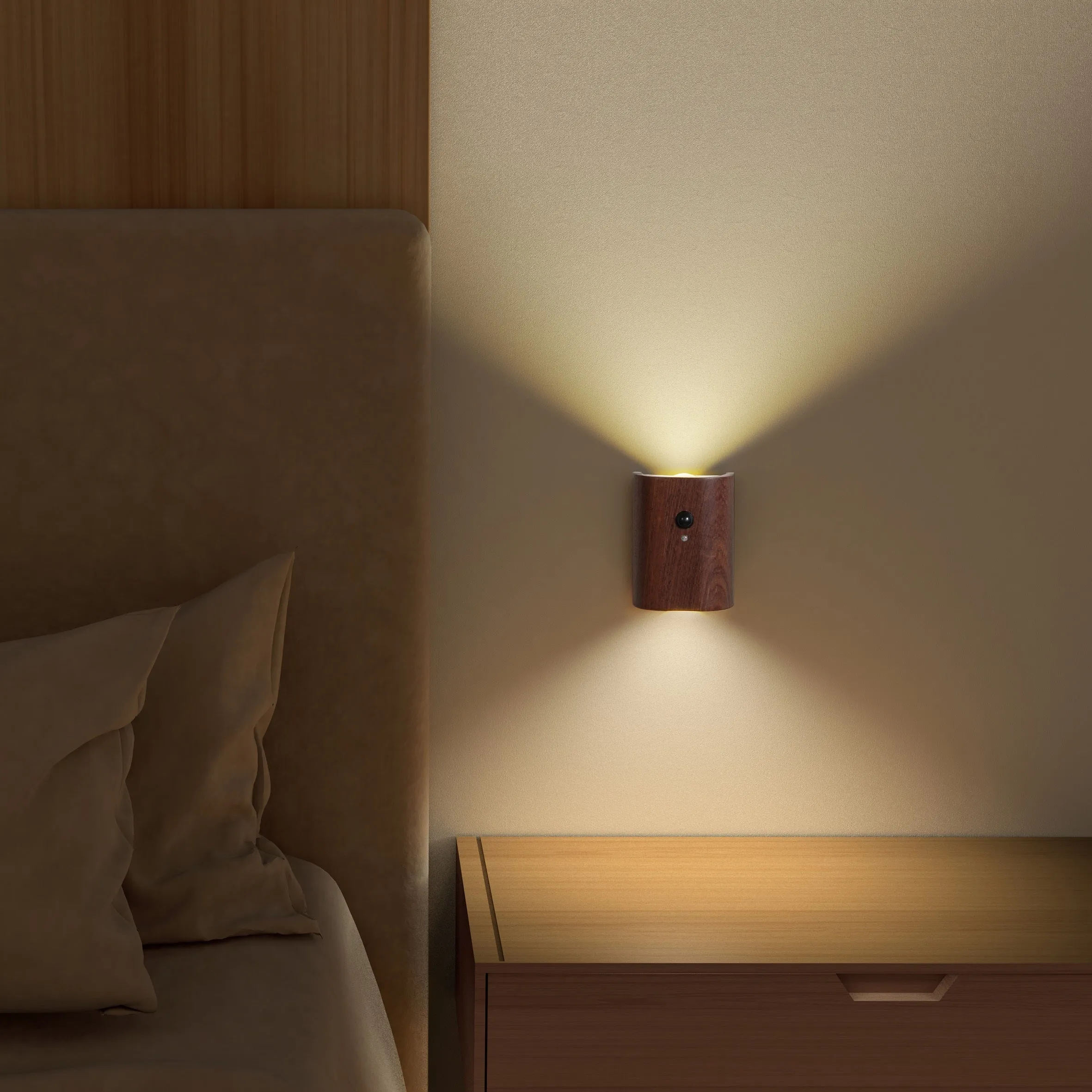 2pcs Modern Simple Interconnected Induction Wall Lamp, Night Light Solid Wood Lamp, USB Powered