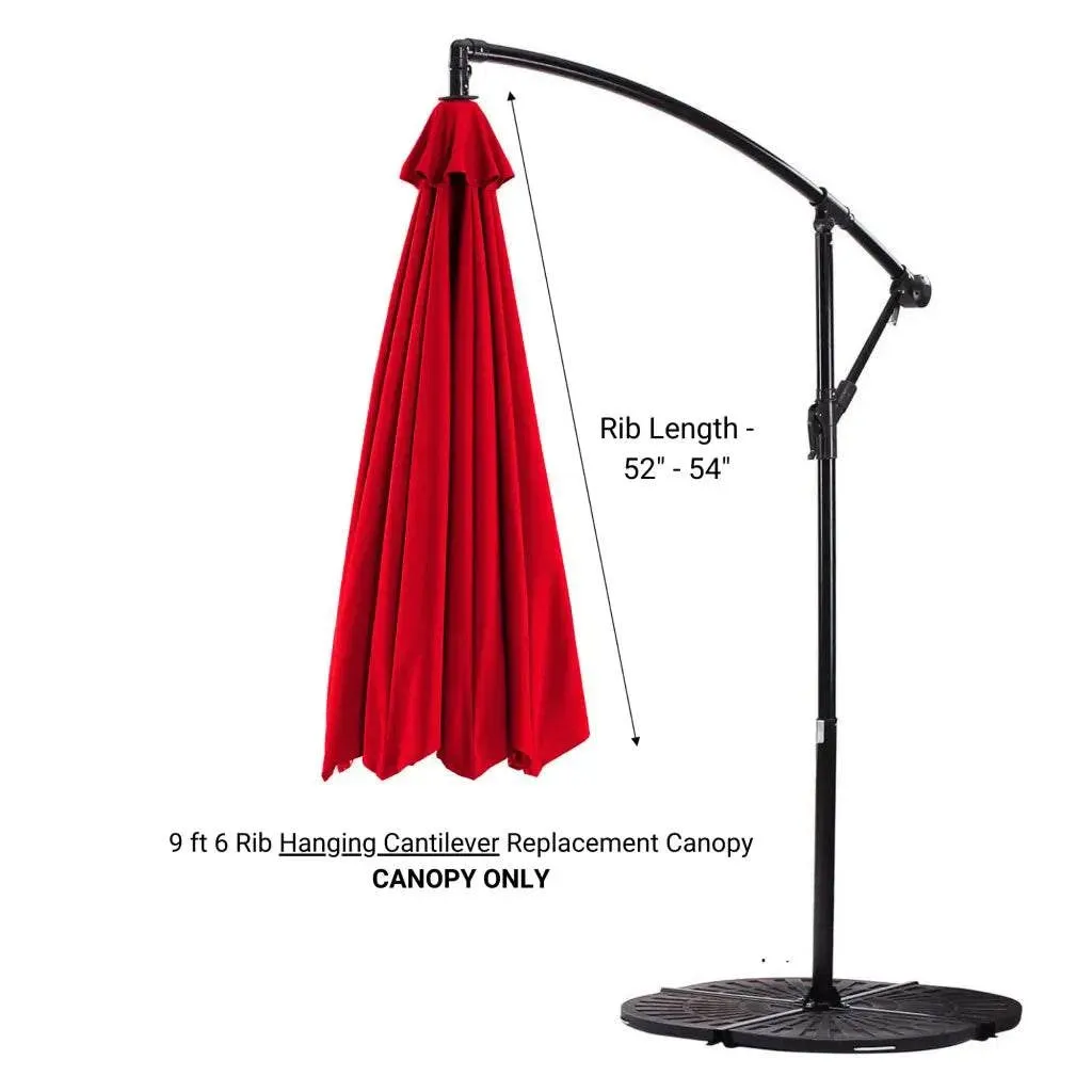 9 ft Cantilever Hanging Umbrella 6 Rib Replacement Canopy Red