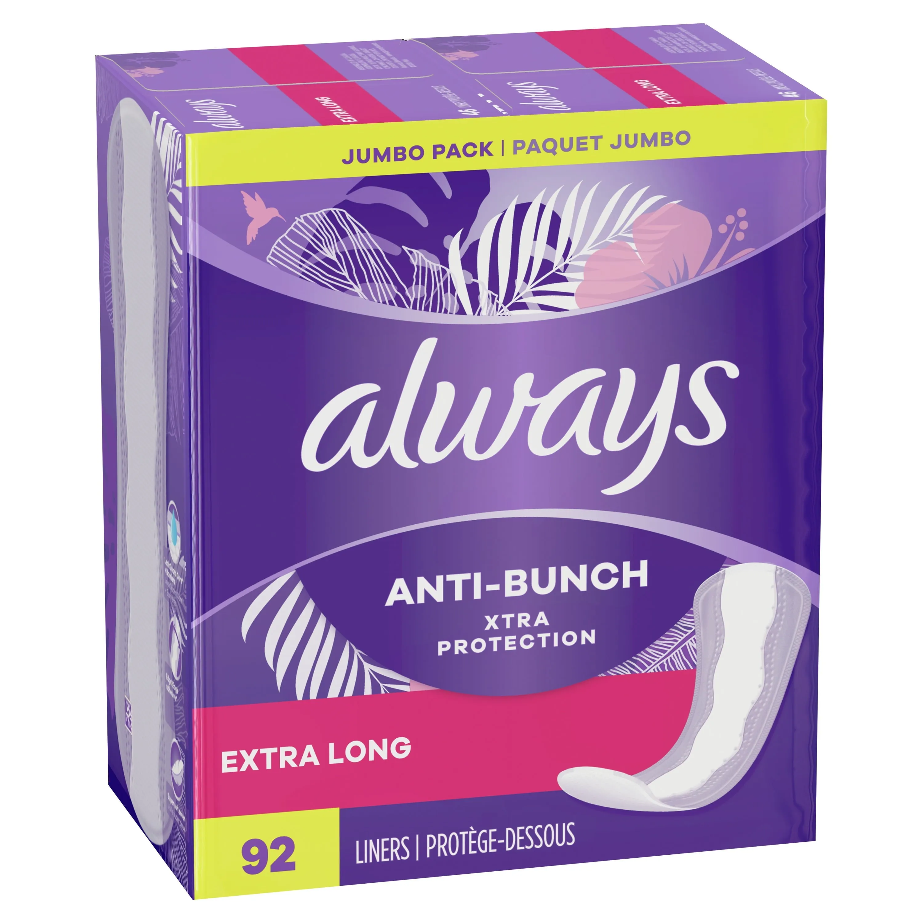 Always Anti-Bunch Xtra Protection Daily Liners Xtra Long Length, 92 Ct