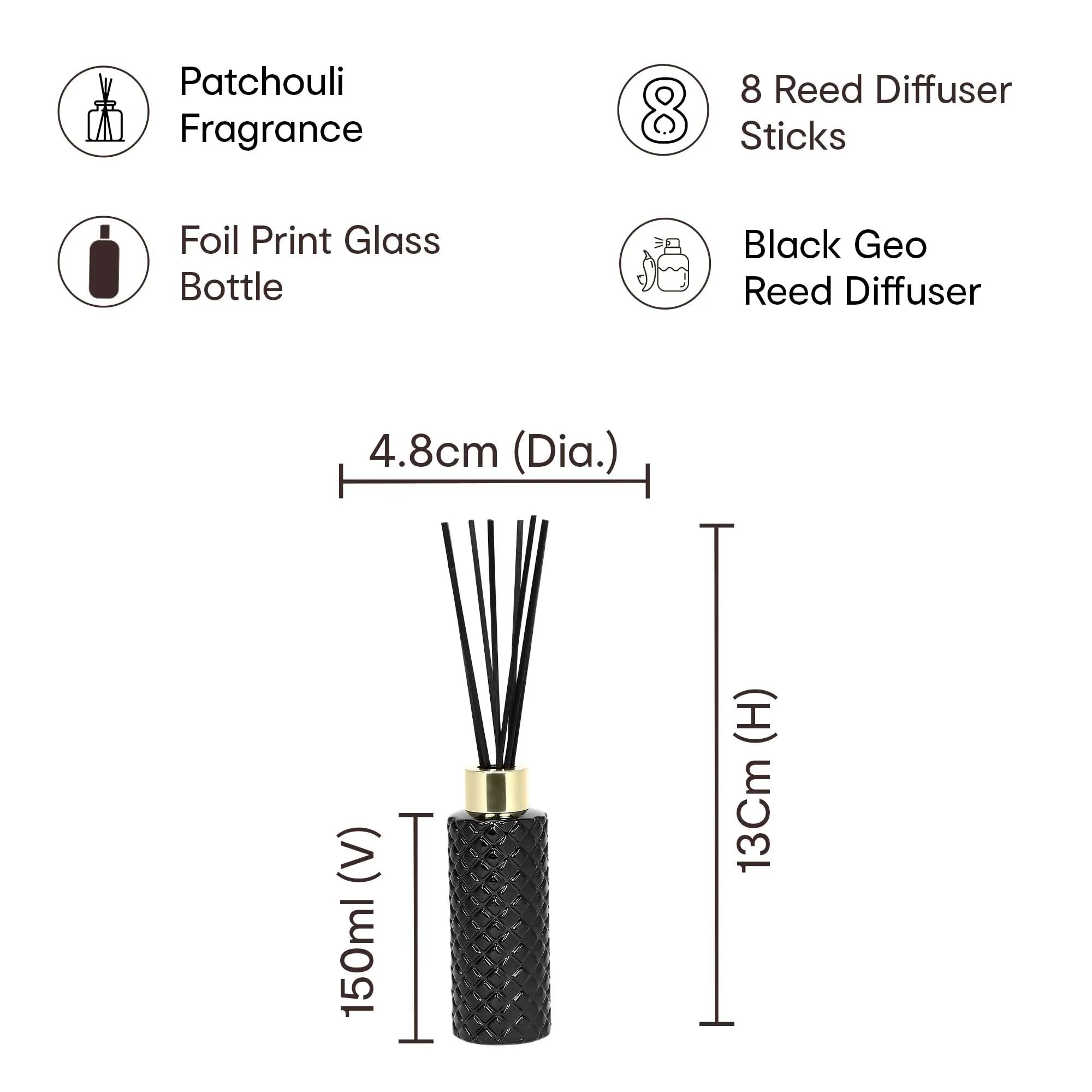 Anko Black Bergamot Geo Fragrance Reed Diffuser Set | Home decor accessory with soothing aroma for Office Home & gifting | Toxin-Free Room Freshener with 8 Reed Sticks free for long-lasting scent | 100 ML