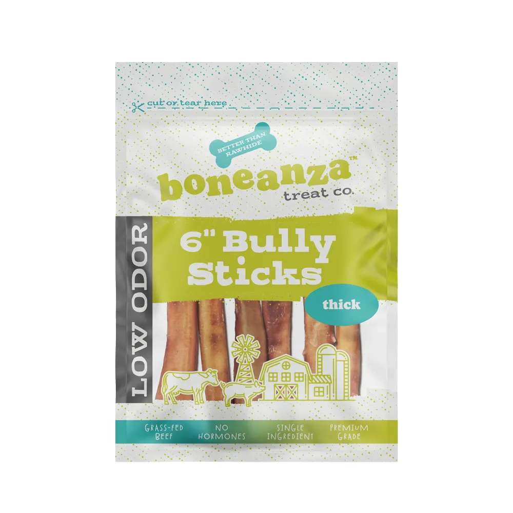 Boneanza Treat Co. Low Odor Thick Bully Sticks 6" 6pk