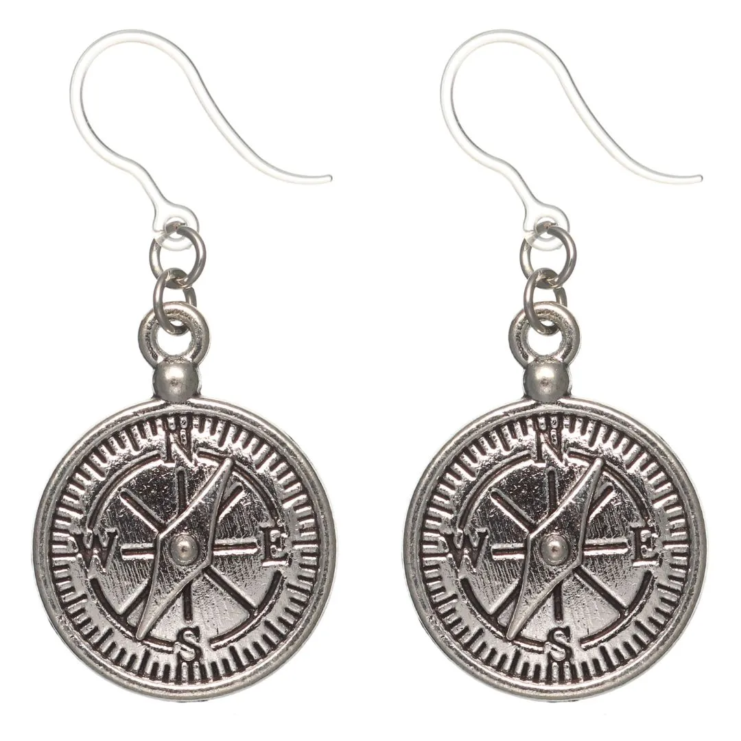 Compass Dangles Hypoallergenic Earrings for Sensitive Ears Made with Plastic Posts