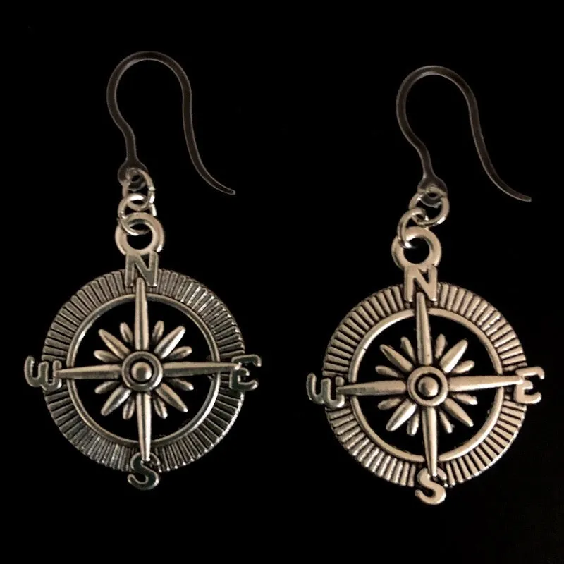 Compass Rose Dangles Hypoallergenic Earrings for Sensitive Ears Made with Plastic Posts