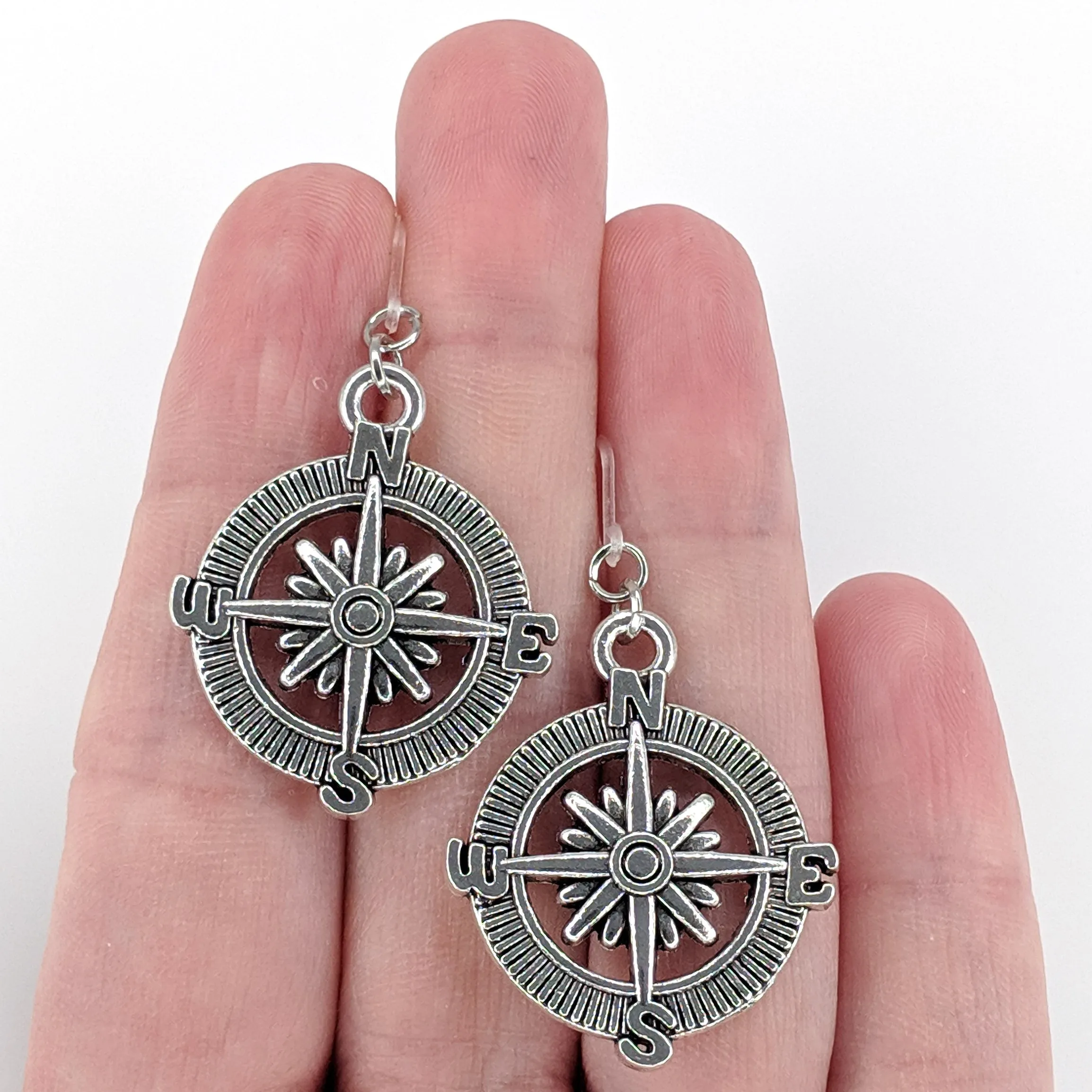 Compass Rose Dangles Hypoallergenic Earrings for Sensitive Ears Made with Plastic Posts