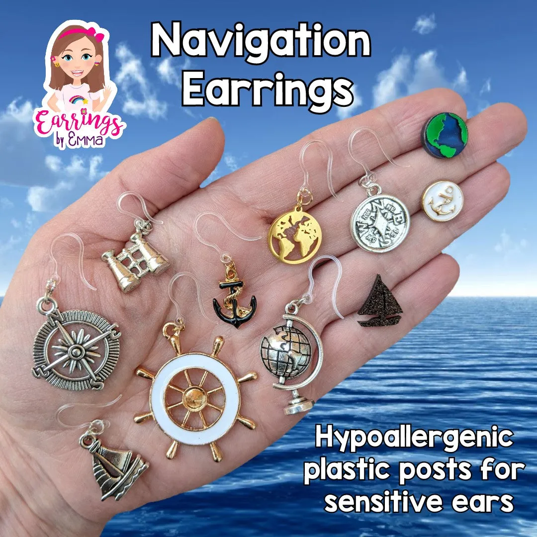 Compass Rose Dangles Hypoallergenic Earrings for Sensitive Ears Made with Plastic Posts