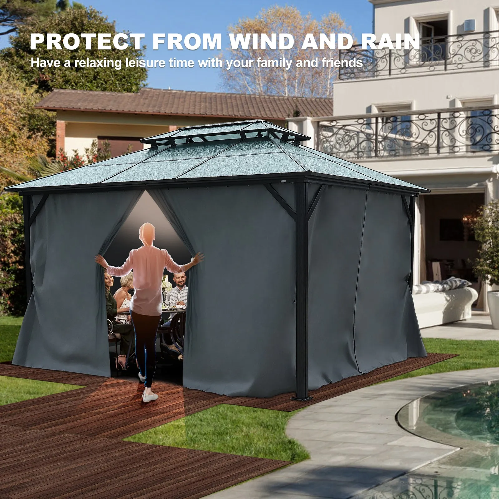 Delta 10X13 ft Patio Gazebo with Netting & Curtains - Black