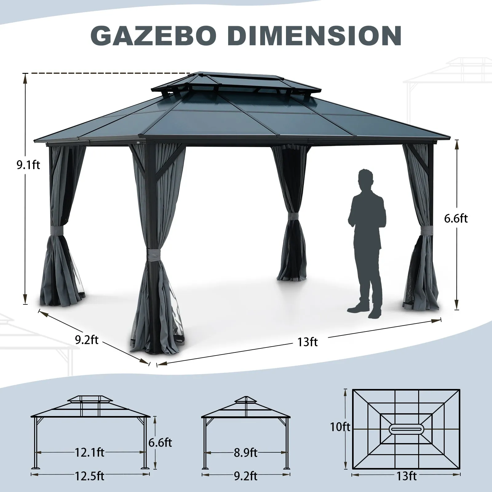 Delta 10X13 ft Patio Gazebo with Netting & Curtains - Black