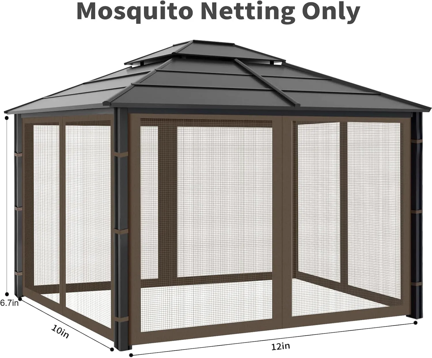 Gazebo Replacement Mosquito Netting Outdoor Universal Gazebo Canopy 4-Panels Screen Sidewalls with Zipper for Patio Garden Yard Backyard (Mosquito Net Only) (10X12, Coffee)