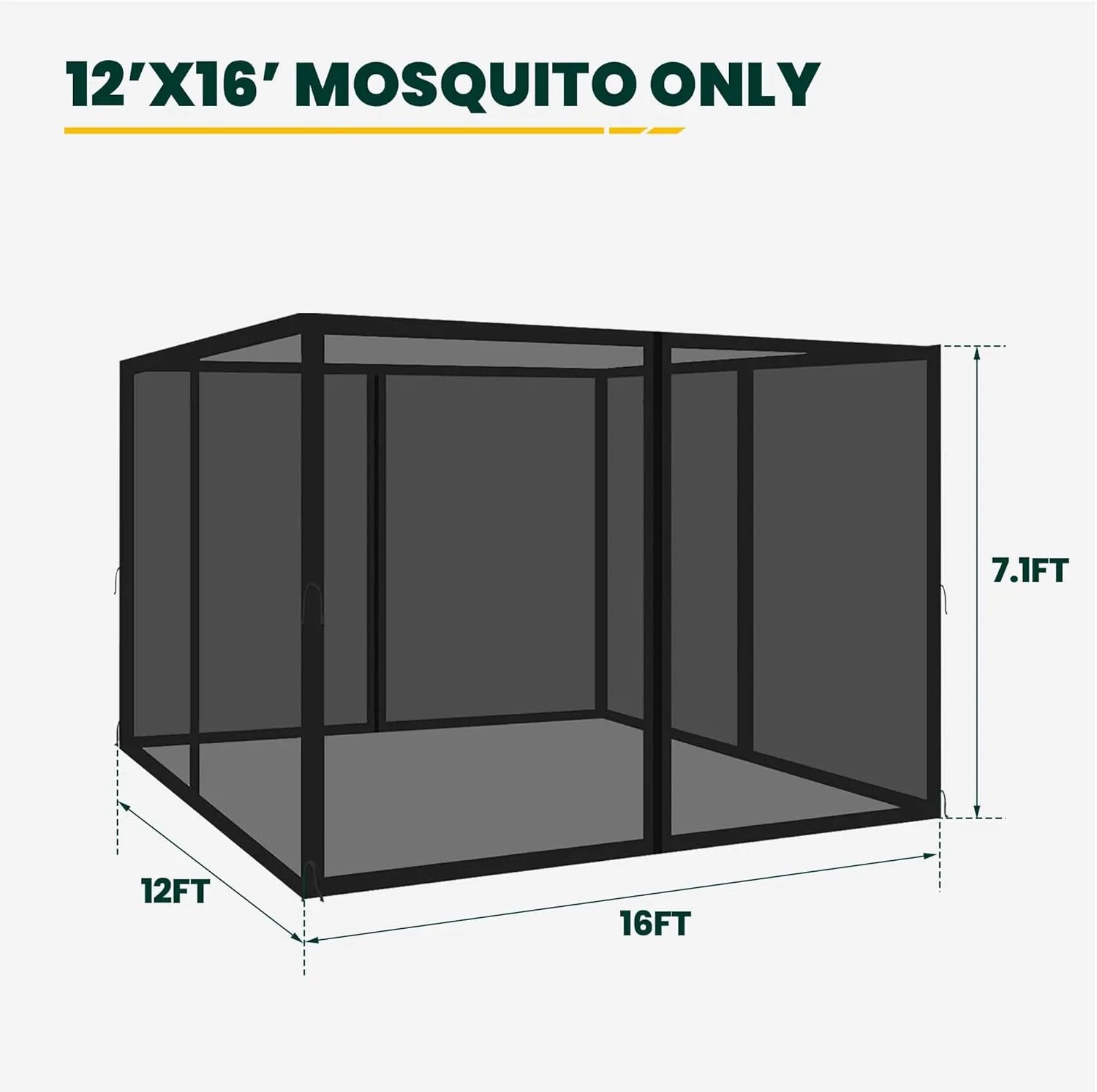 Gazebo Universal Replacement Mosquito Netting, 12' X 16' Outdoor Canopy Net Screen 4-Panel Sidewall Curtain, with Zippers, Easy to Install, Fit for Most Gazebo 12X16 Canopy, Black