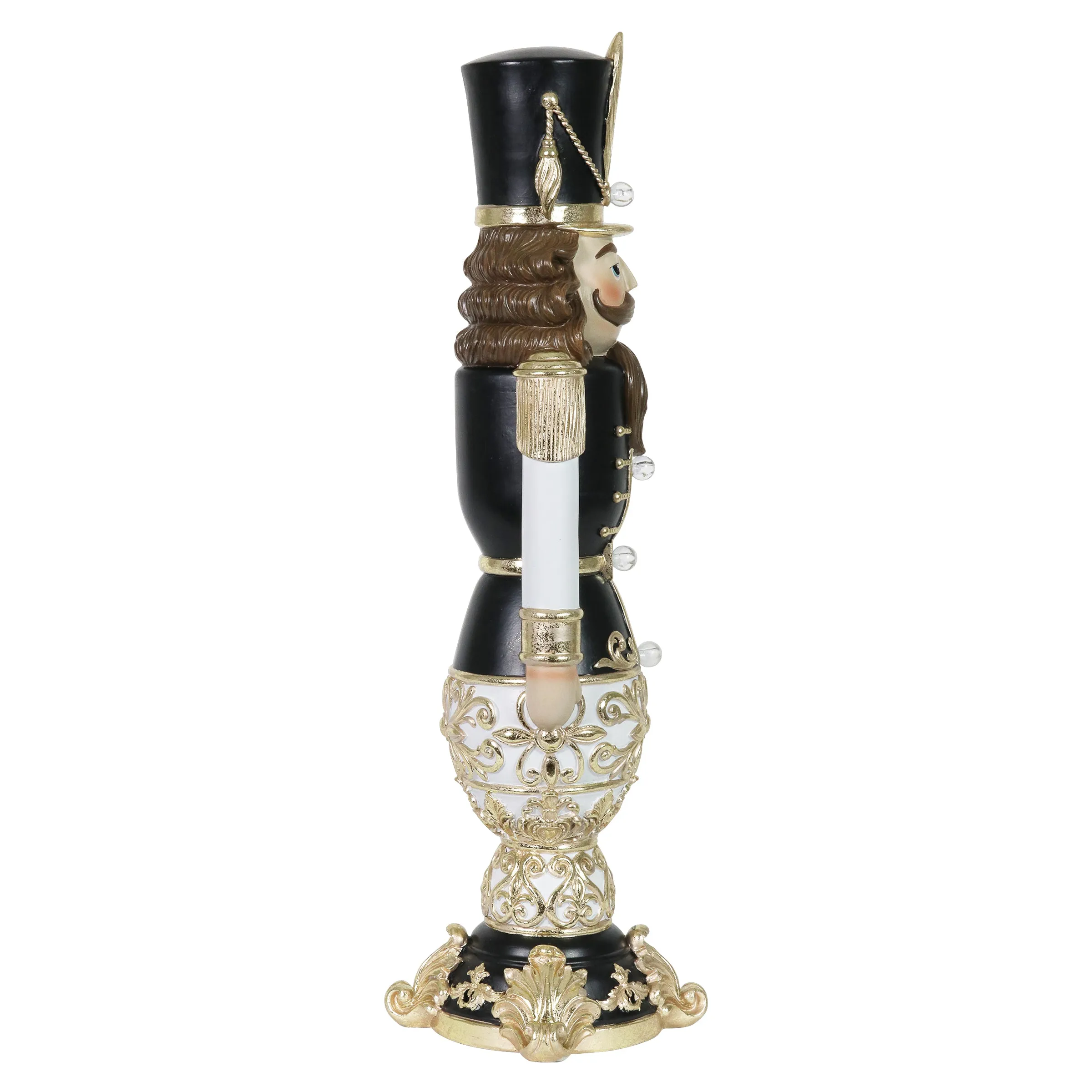 Hand Painted Black and Gold Nutcracker Soldier with LED Uniform on a Battery Powered Automatic Timer, 23 Inch