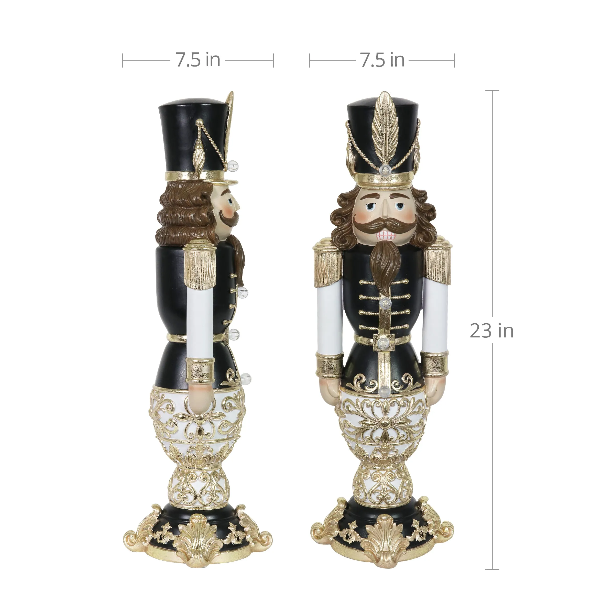 Hand Painted Black and Gold Nutcracker Soldier with LED Uniform on a Battery Powered Automatic Timer, 23 Inch