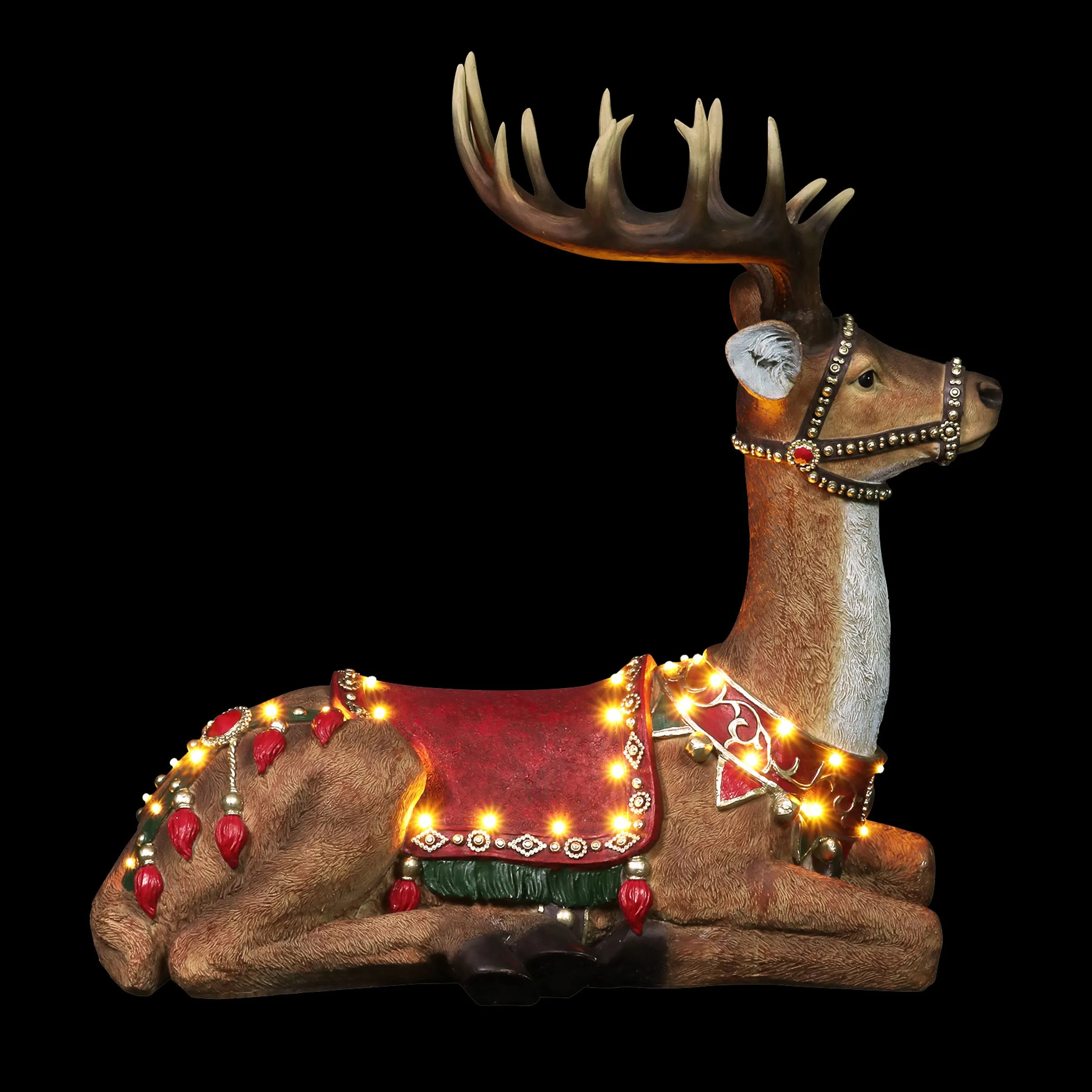 Hand Painted Christmas Reindeer Statue with LED Lights on a Battery Powered Timer, 22 Inches