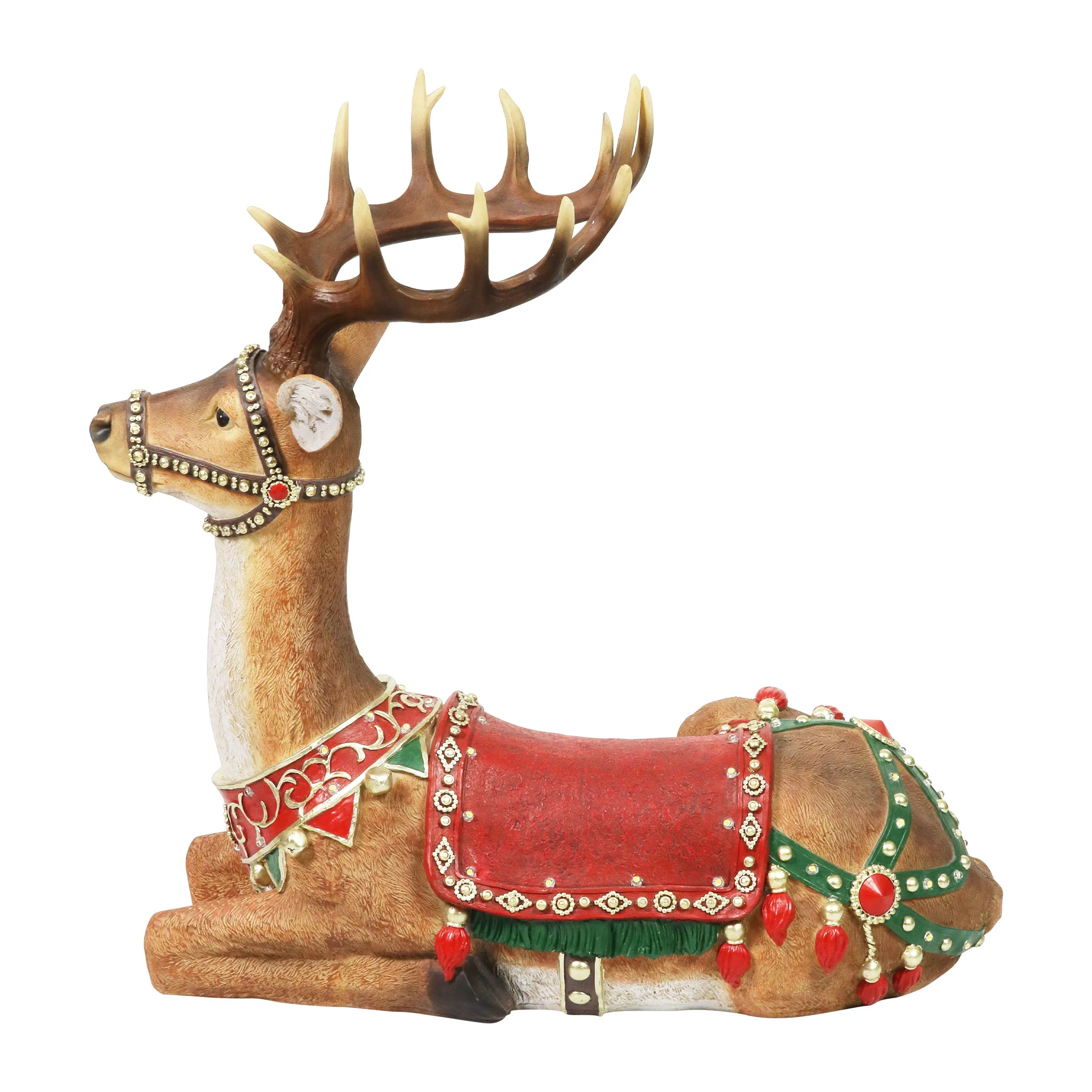 Hand Painted Christmas Reindeer Statue with LED Lights on a Battery Powered Timer, 22 Inches