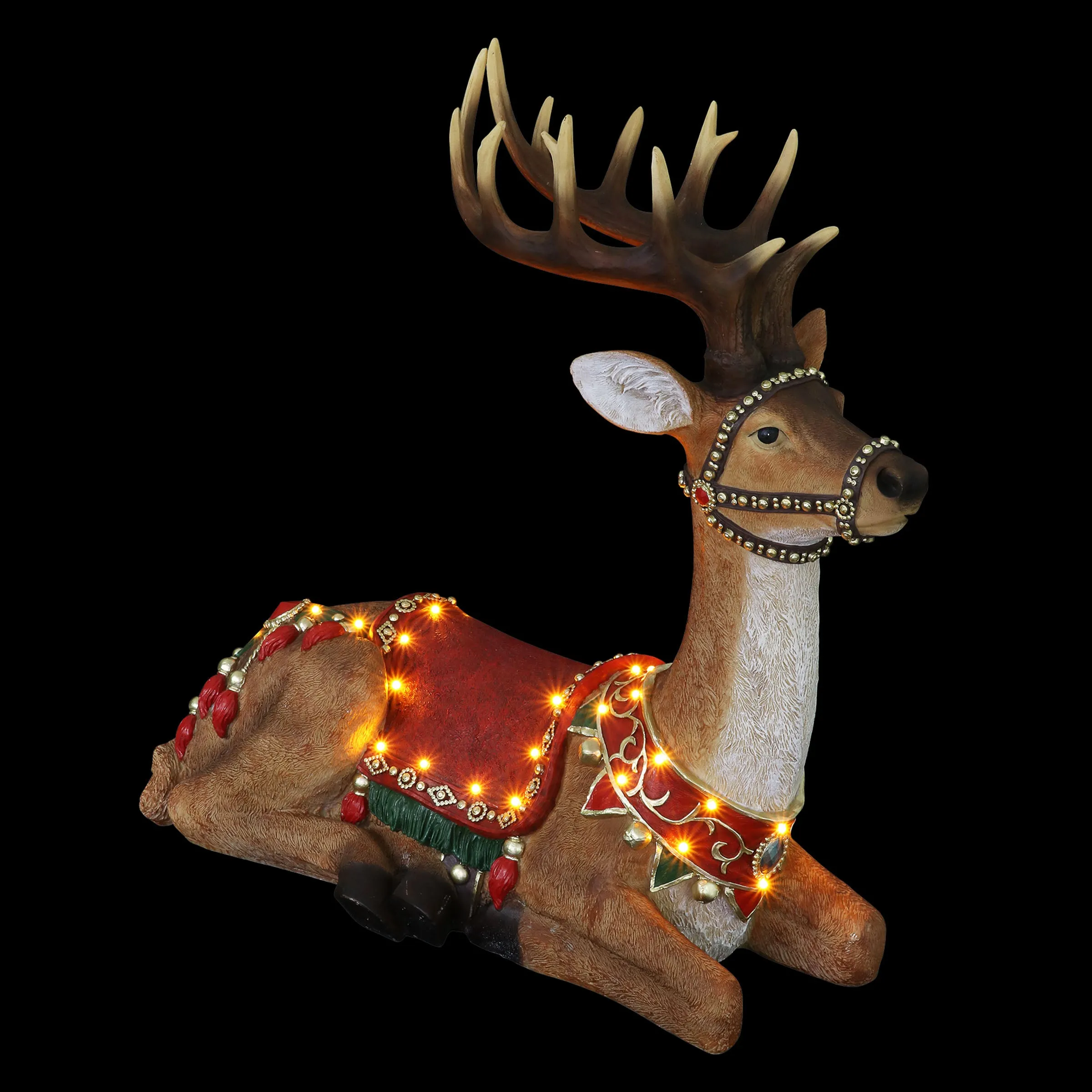 Hand Painted Christmas Reindeer Statue with LED Lights on a Battery Powered Timer, 22 Inches