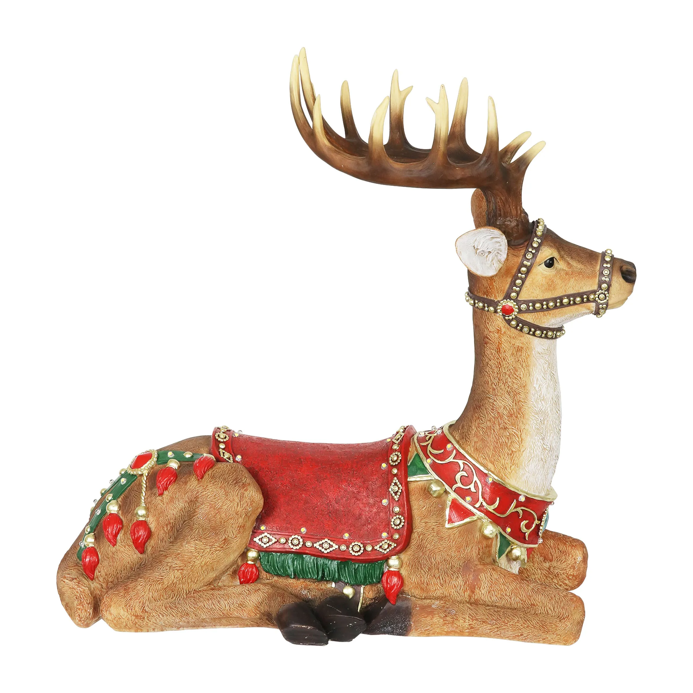 Hand Painted Christmas Reindeer Statue with LED Lights on a Battery Powered Timer, 22 Inches