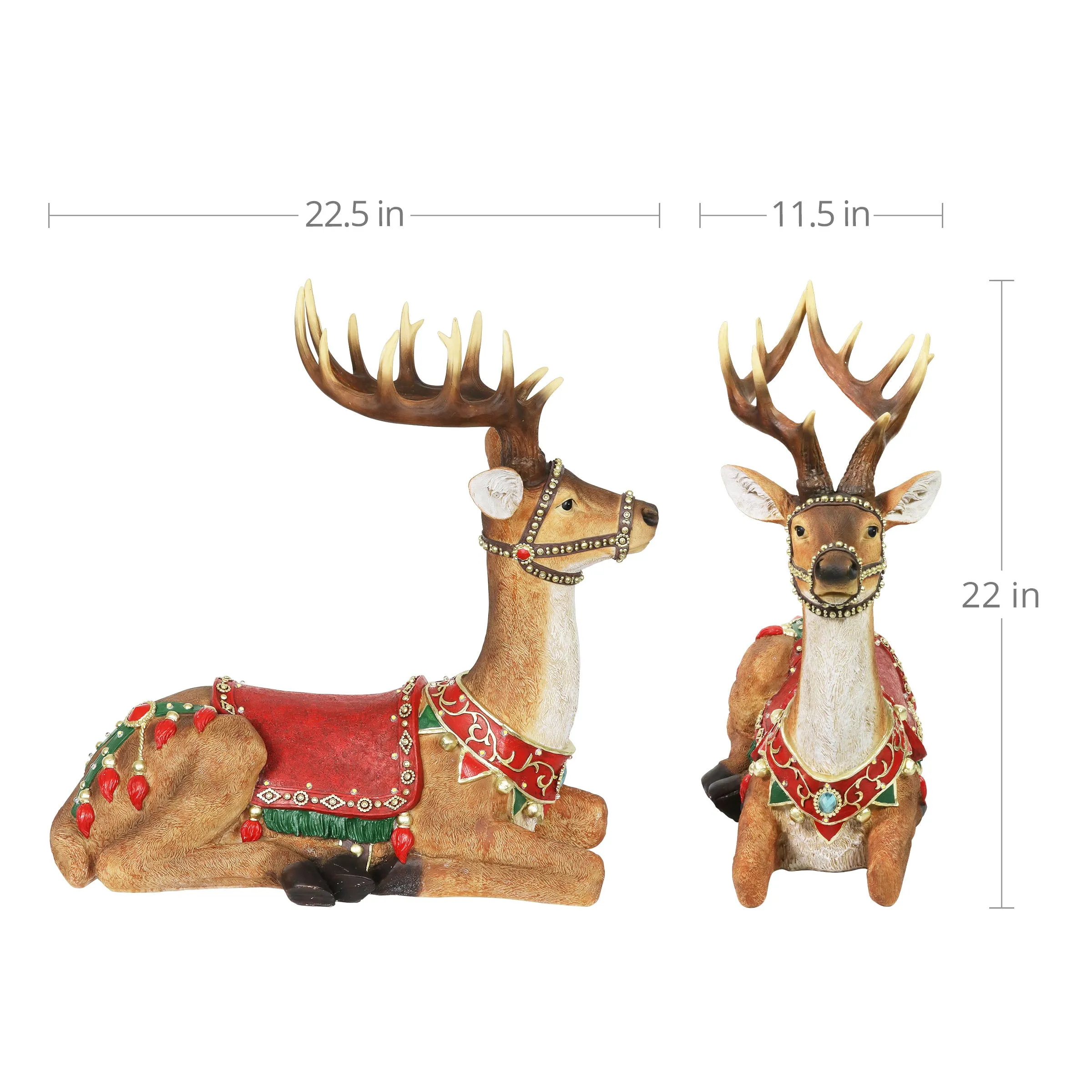 Hand Painted Christmas Reindeer Statue with LED Lights on a Battery Powered Timer, 22 Inches