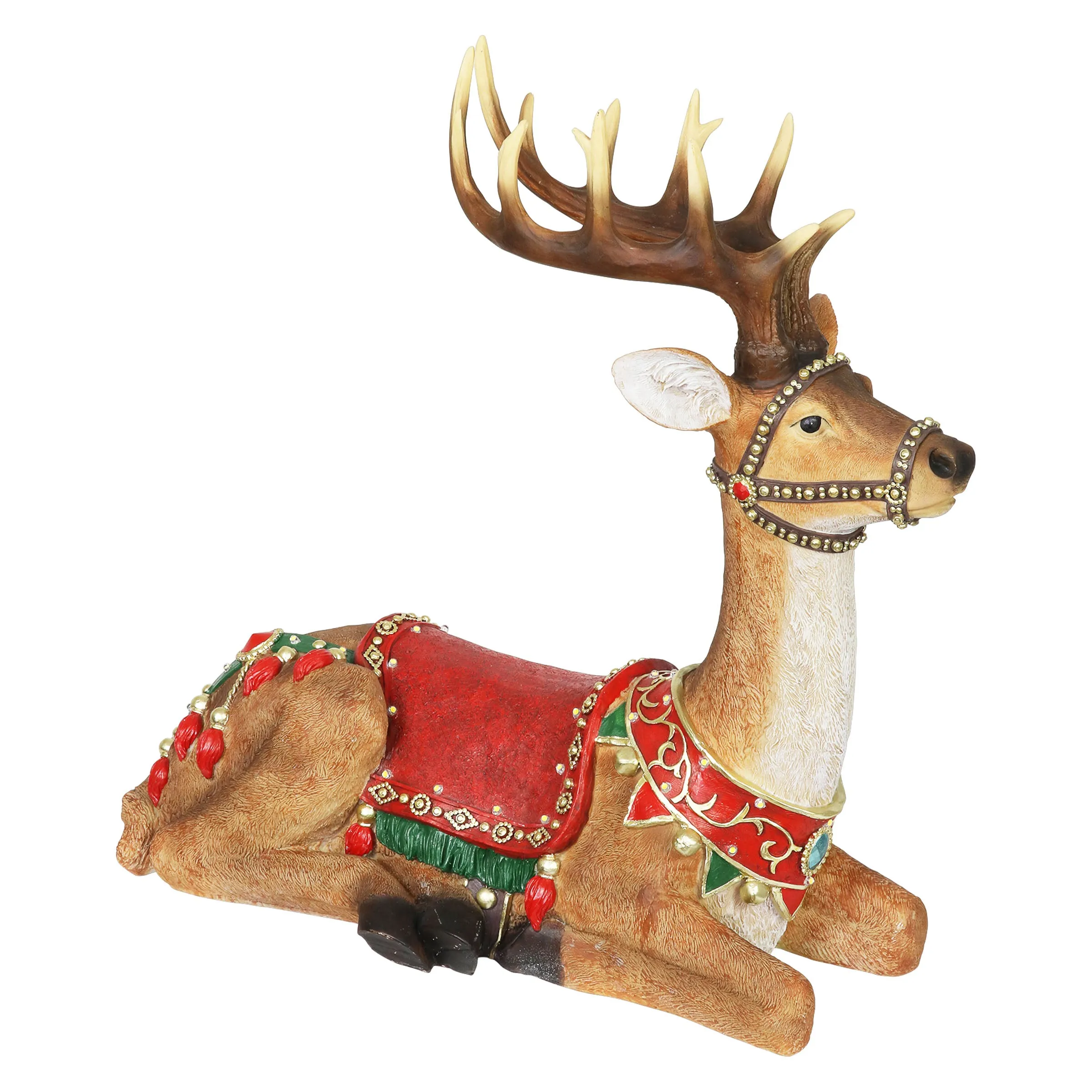 Hand Painted Christmas Reindeer Statue with LED Lights on a Battery Powered Timer, 22 Inches