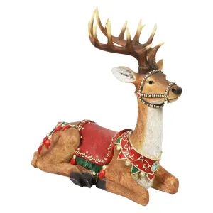 Hand Painted Christmas Reindeer Statue with LED Lights on a Battery Powered Timer, 22 Inches