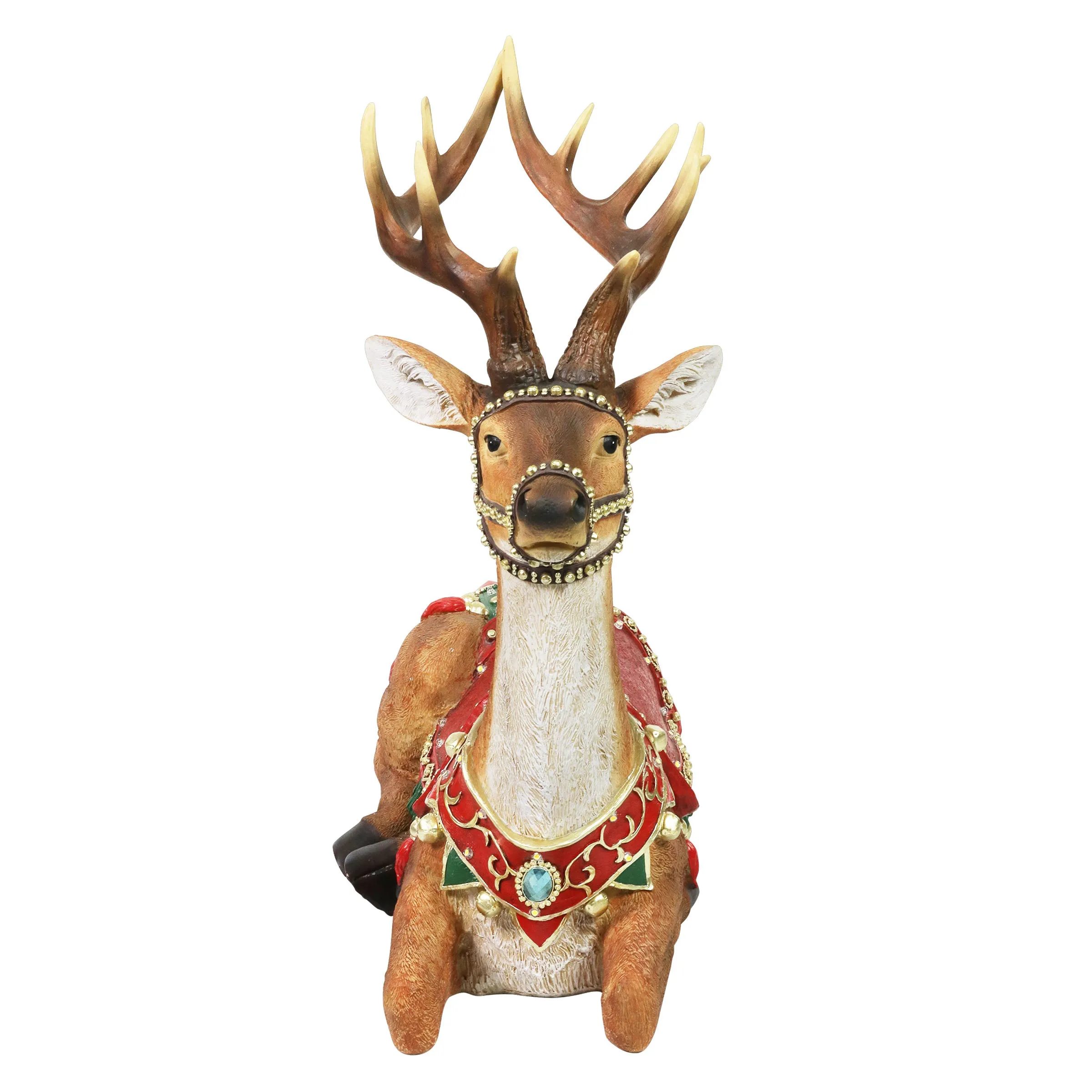 Hand Painted Christmas Reindeer Statue with LED Lights on a Battery Powered Timer, 22 Inches