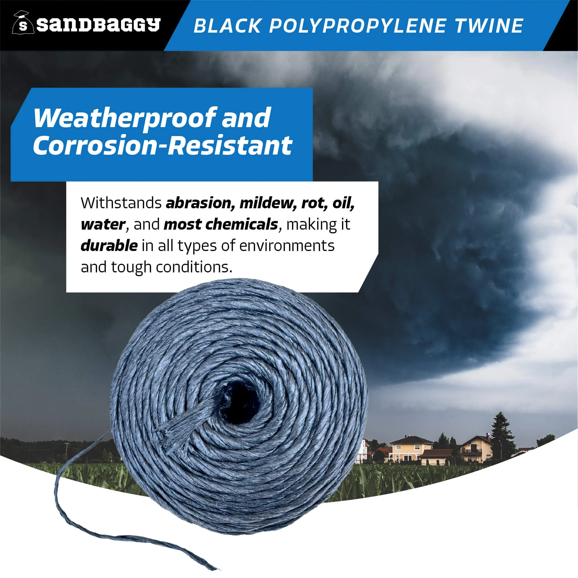 Heavy Duty Black Polypropylene Twine - 2000 ft Roll (UV Protected)