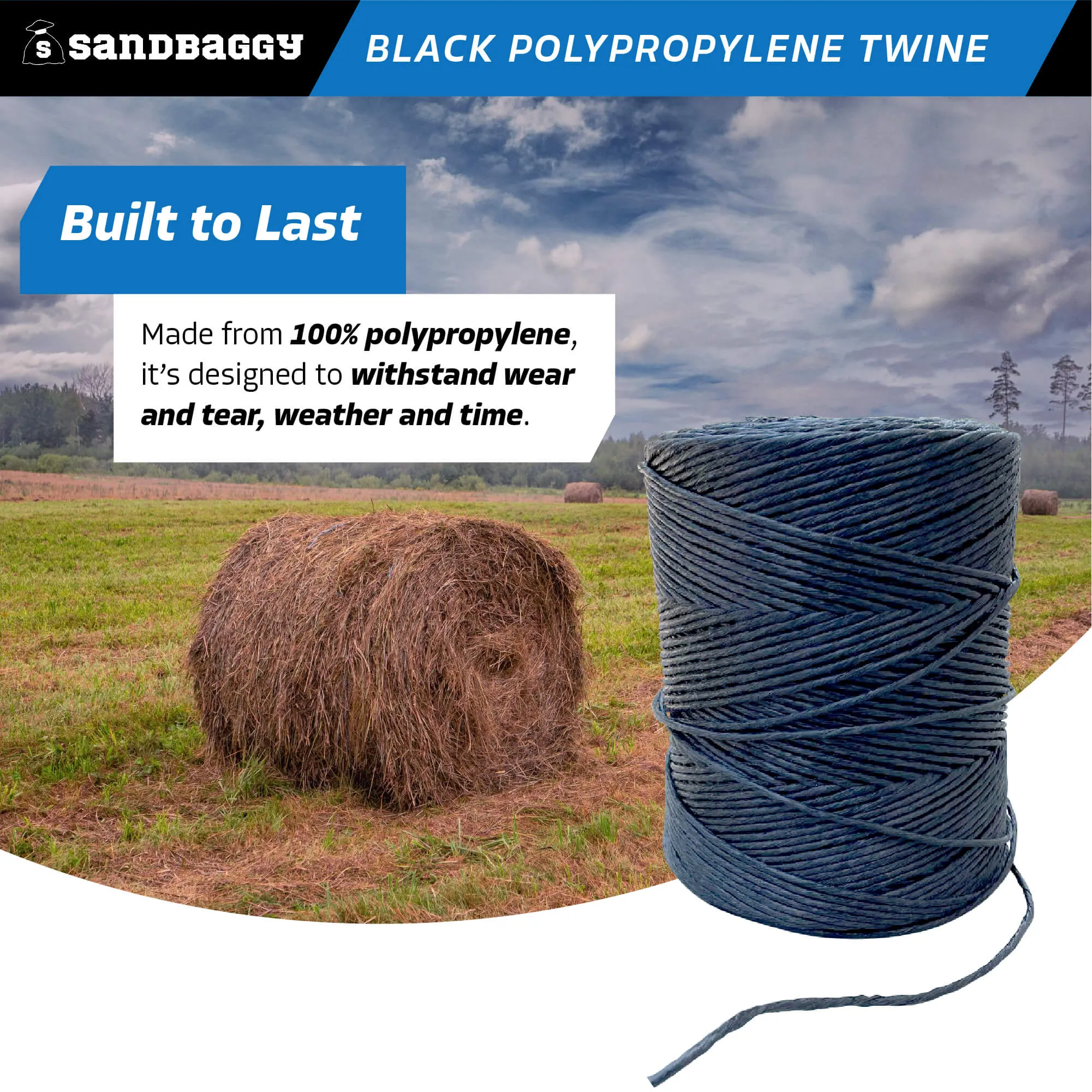 Heavy Duty Black Polypropylene Twine - 2000 ft Roll (UV Protected)