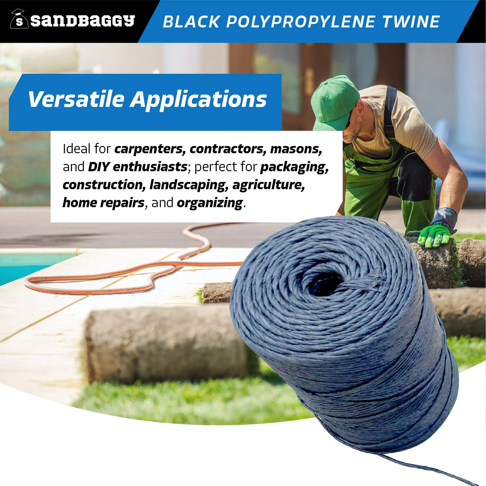 Heavy Duty Black Polypropylene Twine - 2000 ft Roll (UV Protected)