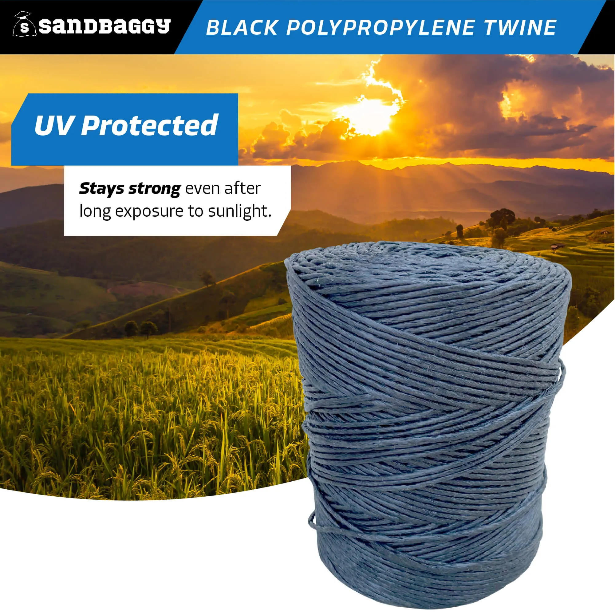 Heavy Duty Black Polypropylene Twine - 2000 ft Roll (UV Protected)