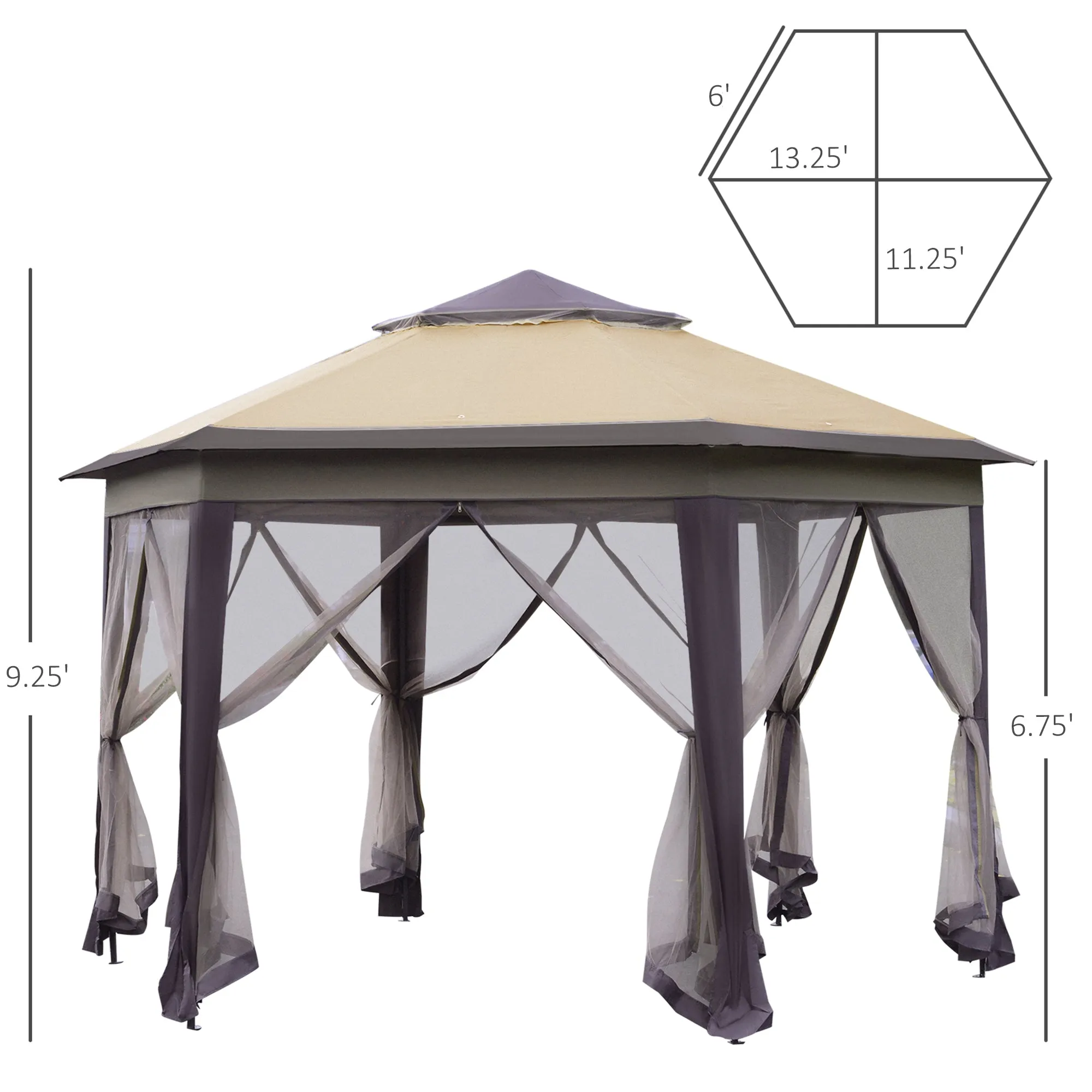 Khan 13 x 13 ft Hexagonal Pop Up Gazebo - Beige