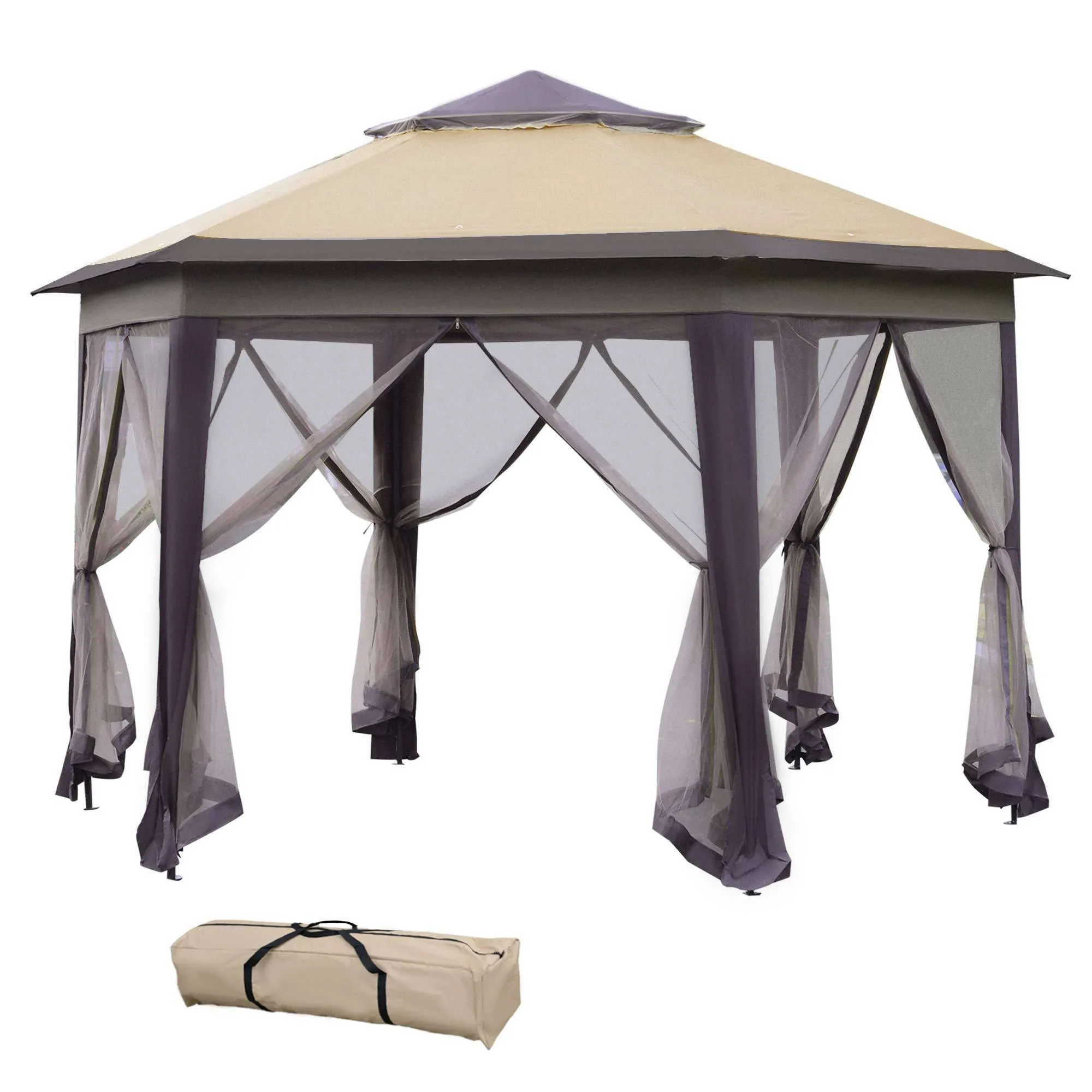 Khan 13 x 13 ft Hexagonal Pop Up Gazebo - Beige