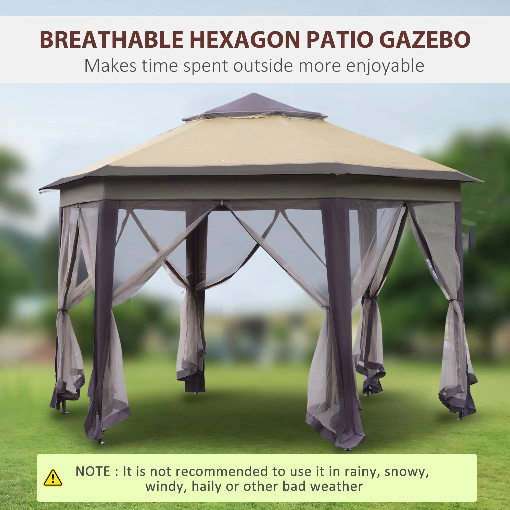 Khan 13 x 13 ft Hexagonal Pop Up Gazebo - Beige