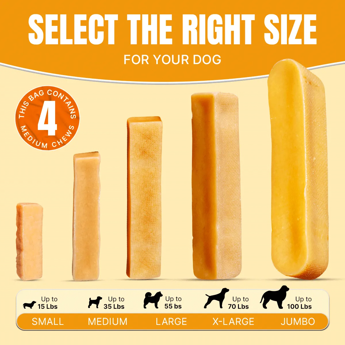 Long Lasting Medium Yak Cheese Chews for Dogs - 4 sticks