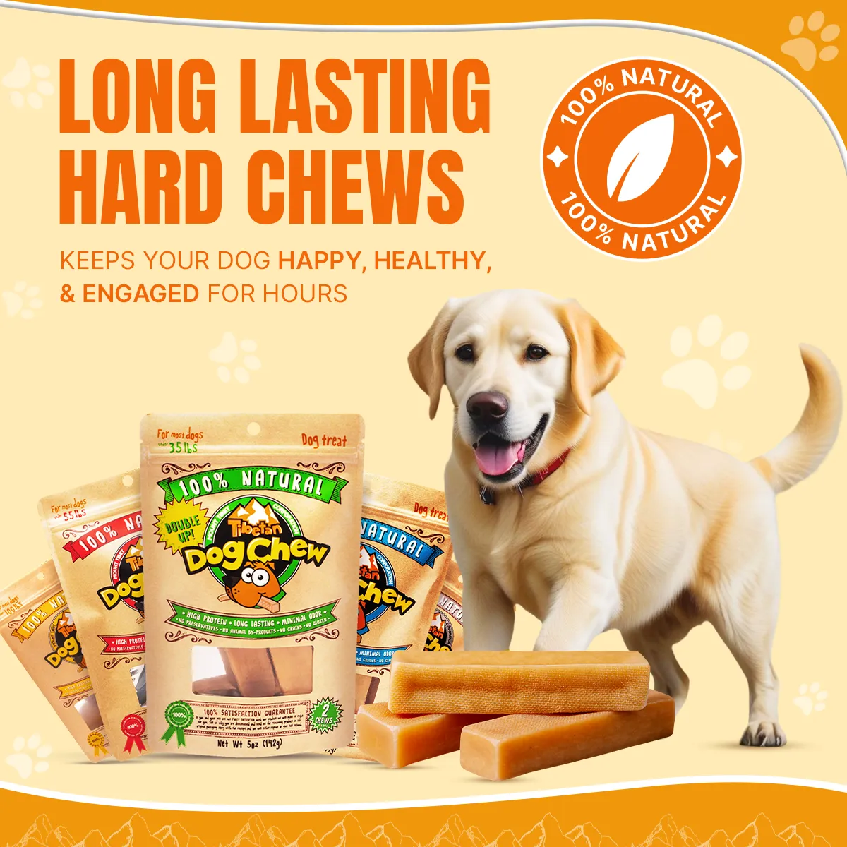 Long Lasting Medium Yak Cheese Chews for Dogs - 4 sticks