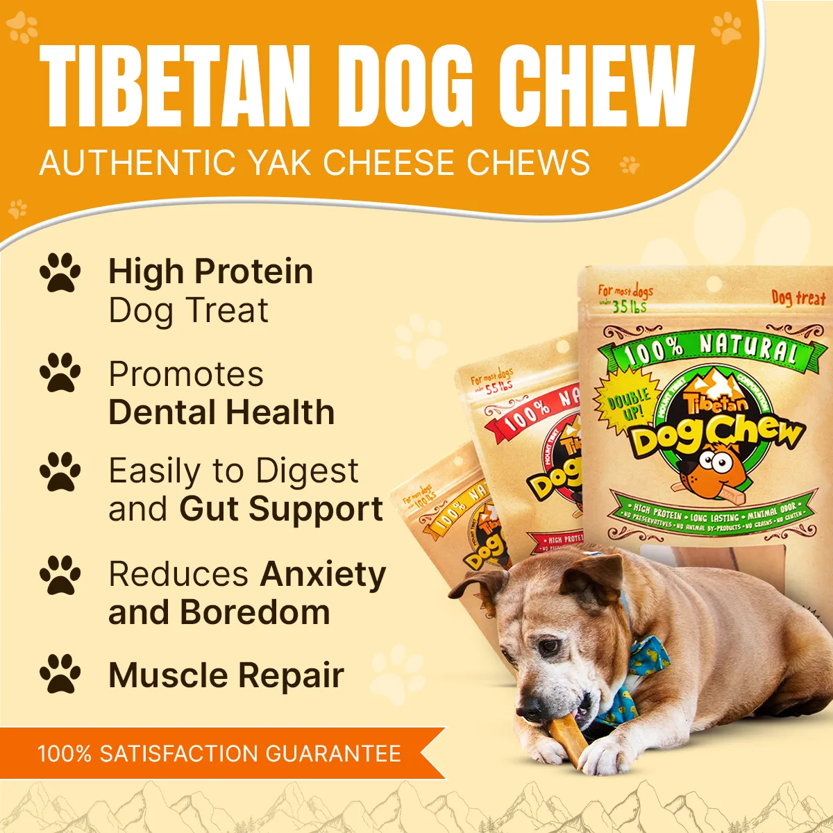 Long Lasting Medium Yak Cheese Chews for Dogs - 4 sticks