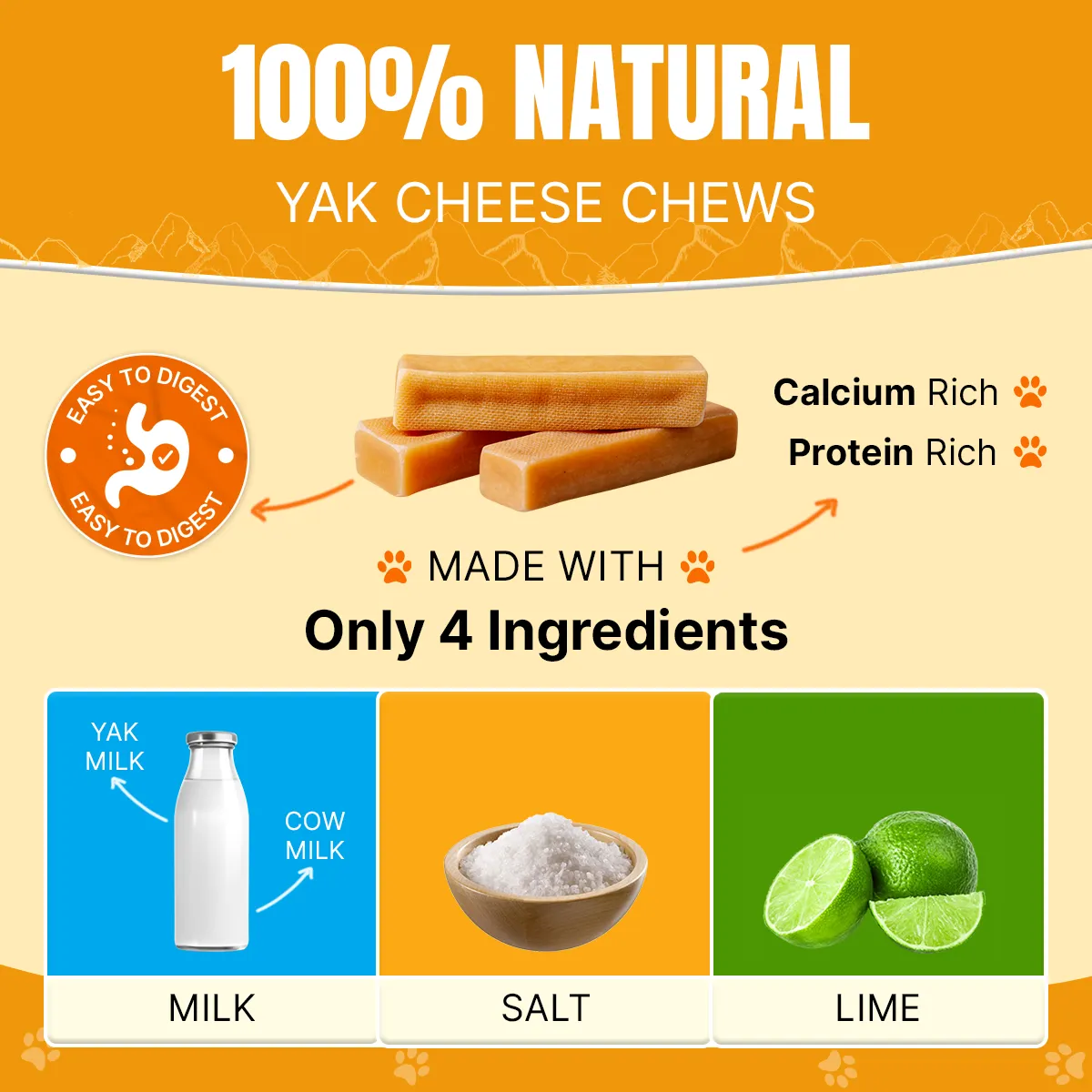 Long Lasting Medium Yak Cheese Chews for Dogs - 4 sticks