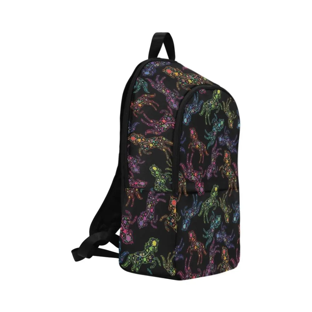 Neon Floral Horses Backpack for Adult