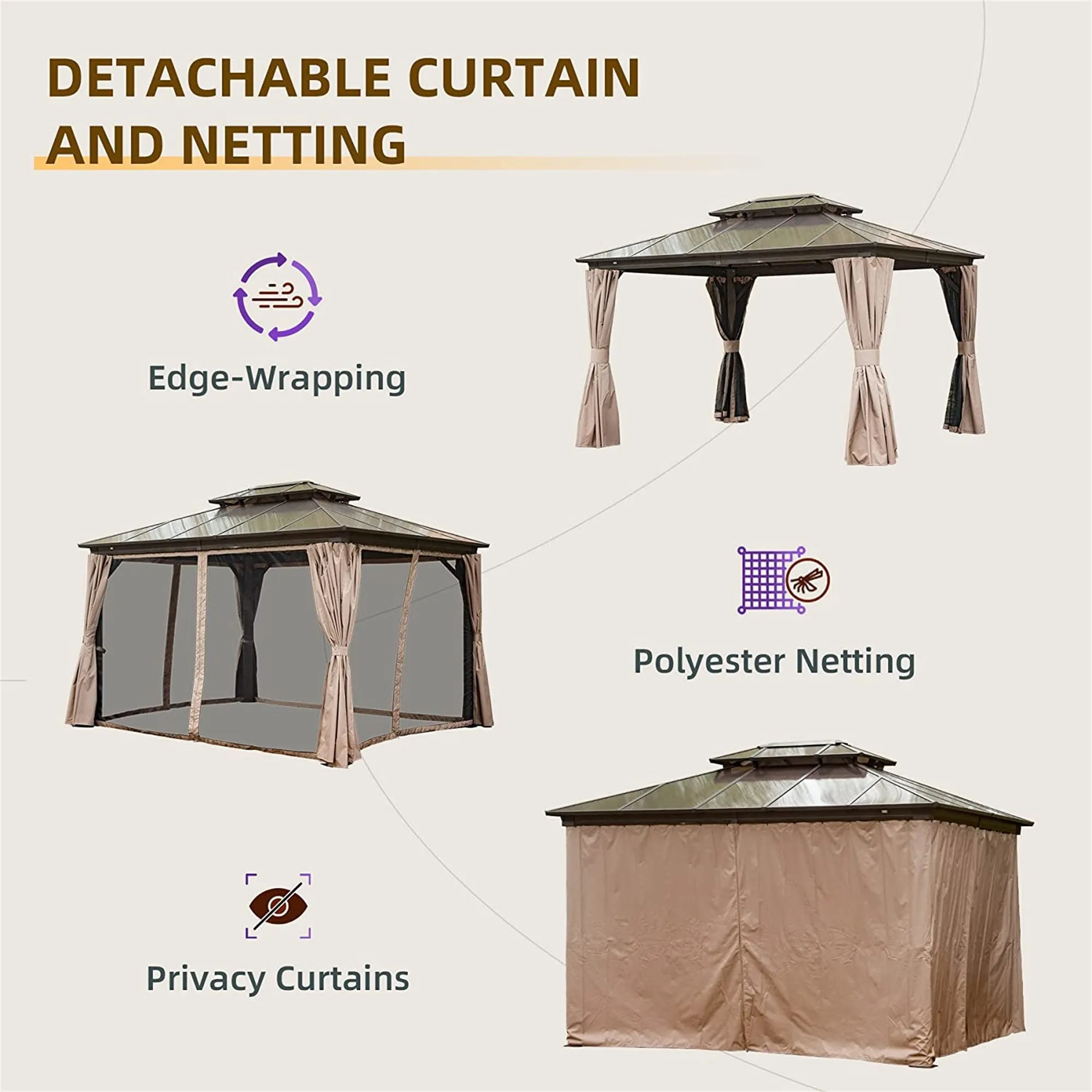 Newton 10 X 12 ft Outdoor Galvanized Steel Roof Gazebo - Brown