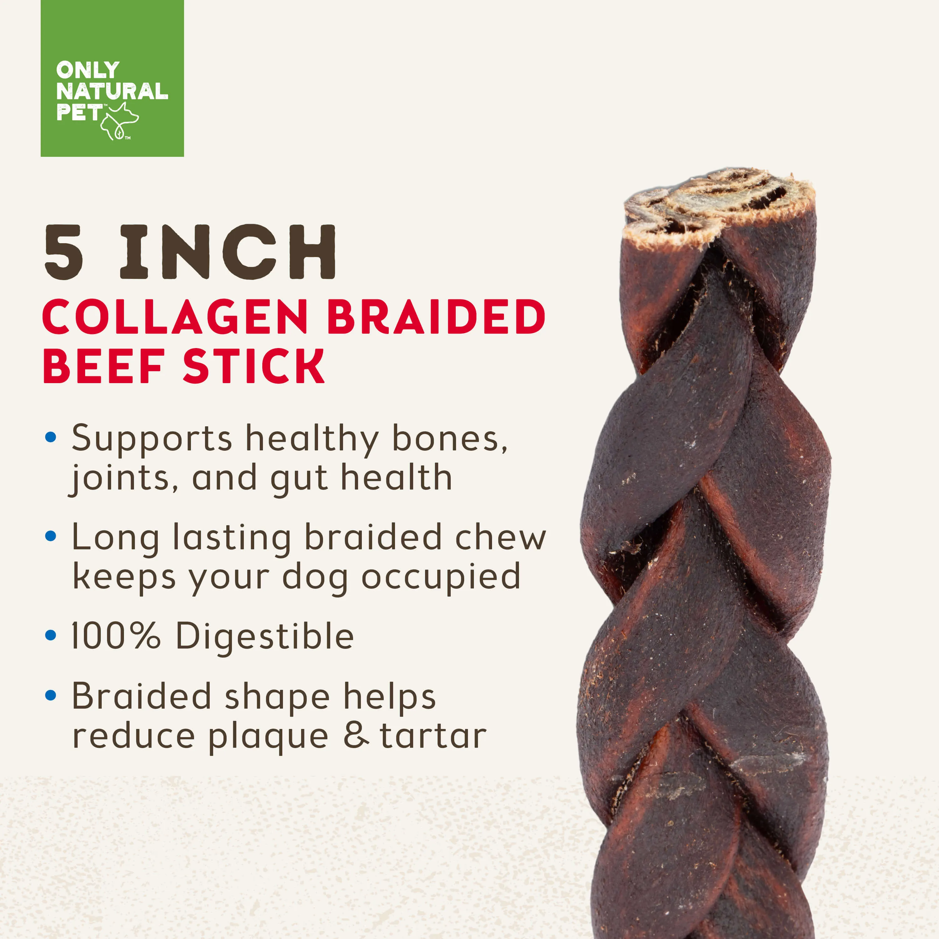 Only Natural Pet Collagen Braided Beef Stick Dog Chew