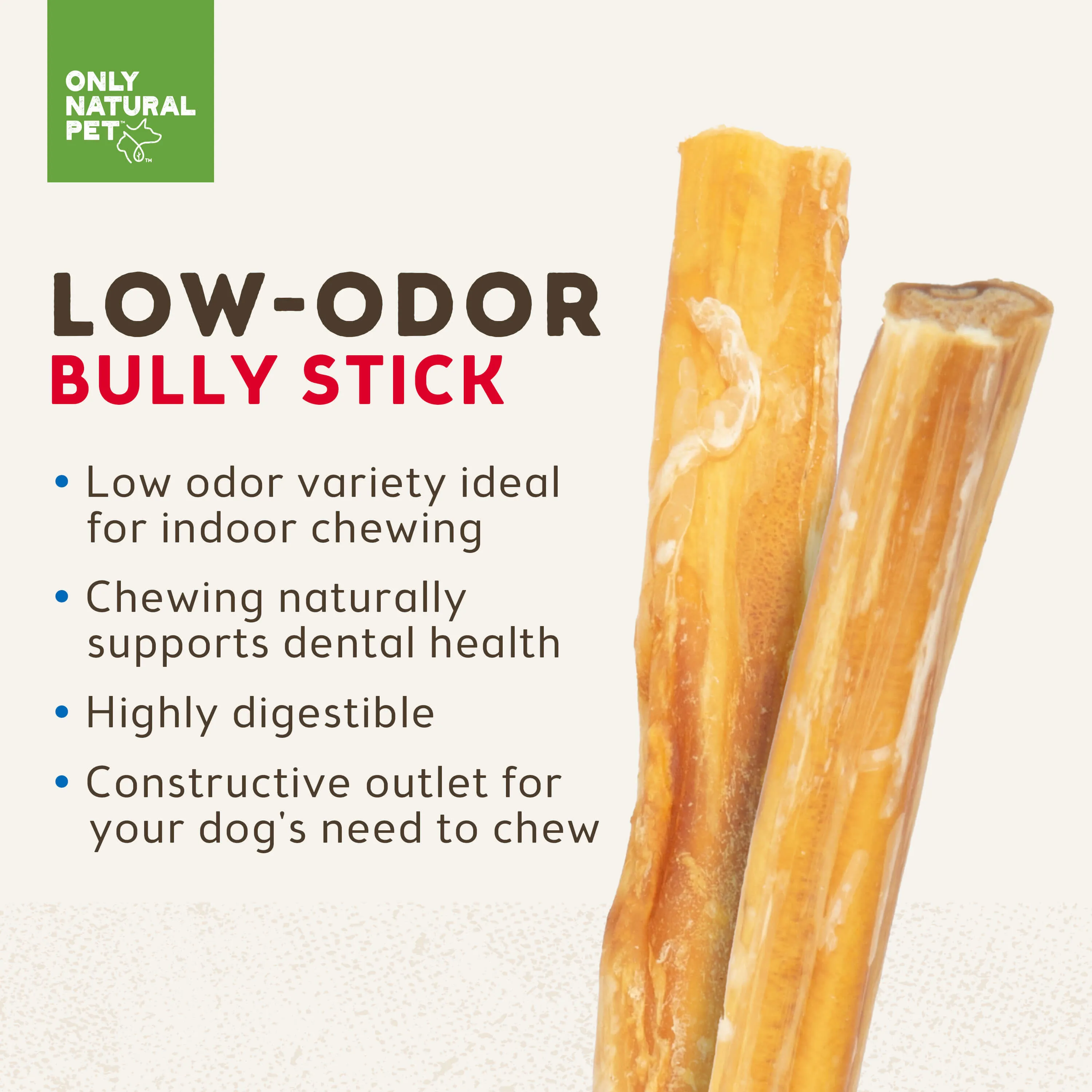 Only Natural Pet Free Range Low Odor Bully Sticks for Dogs