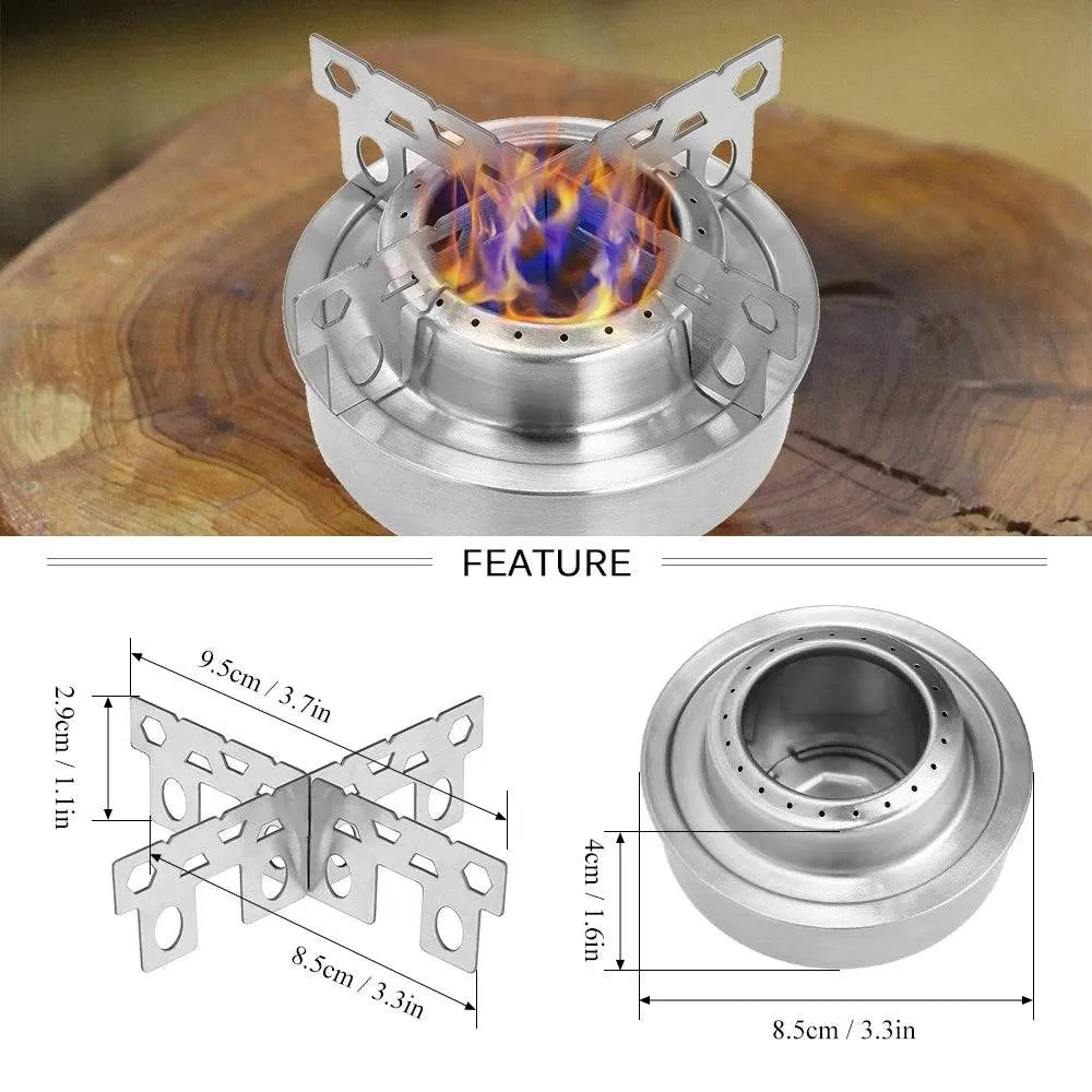Outdoor Camping Alcohol Stove & Rack Combo Set Mini Portable Alcohol Camping Stove with Cross Stand Stoves Rack Support Stand