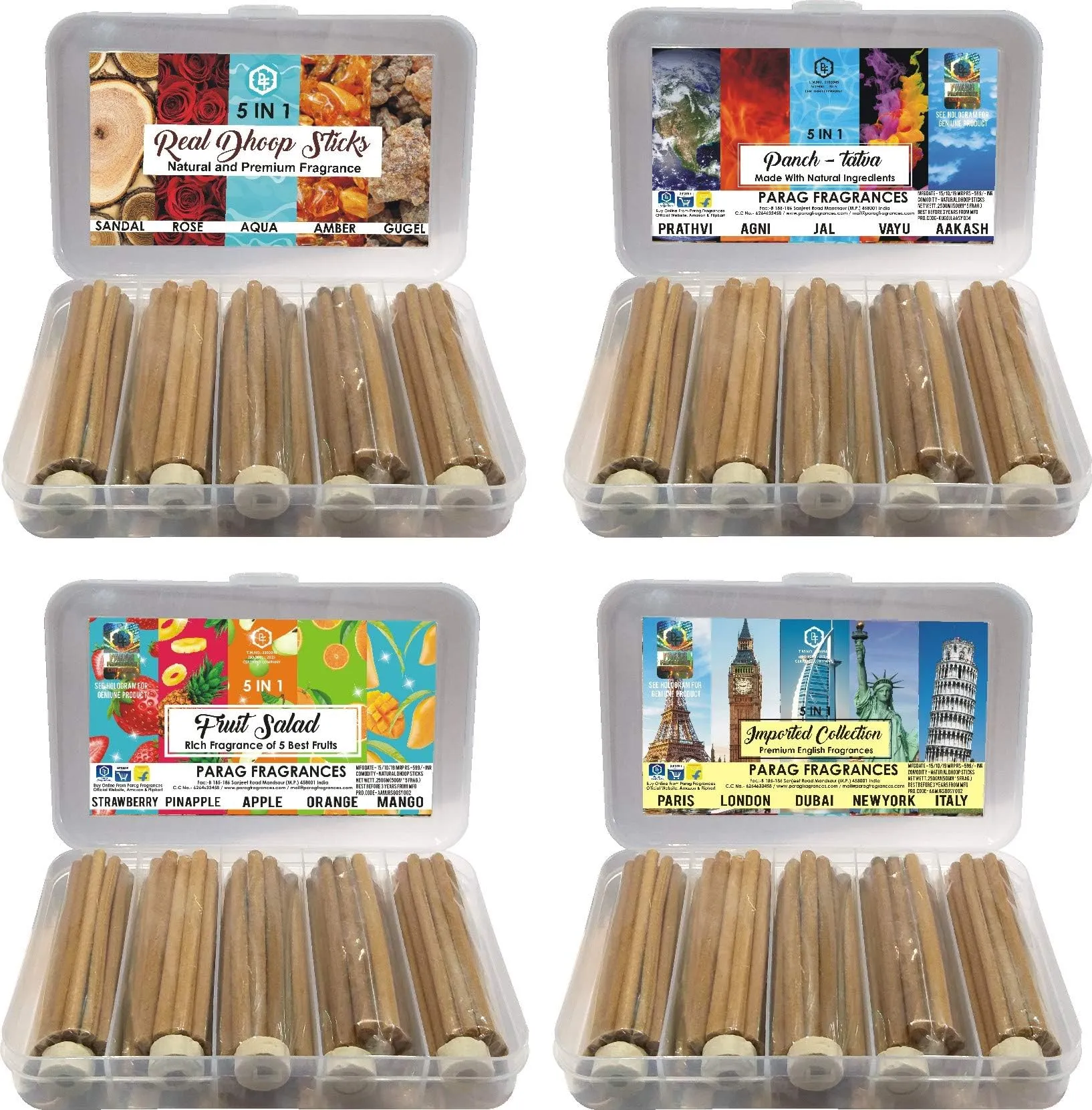 Parag Fragrances 5 in 1 Real & Natural Dhoop Sticks 250 Grams (Panchtatva)