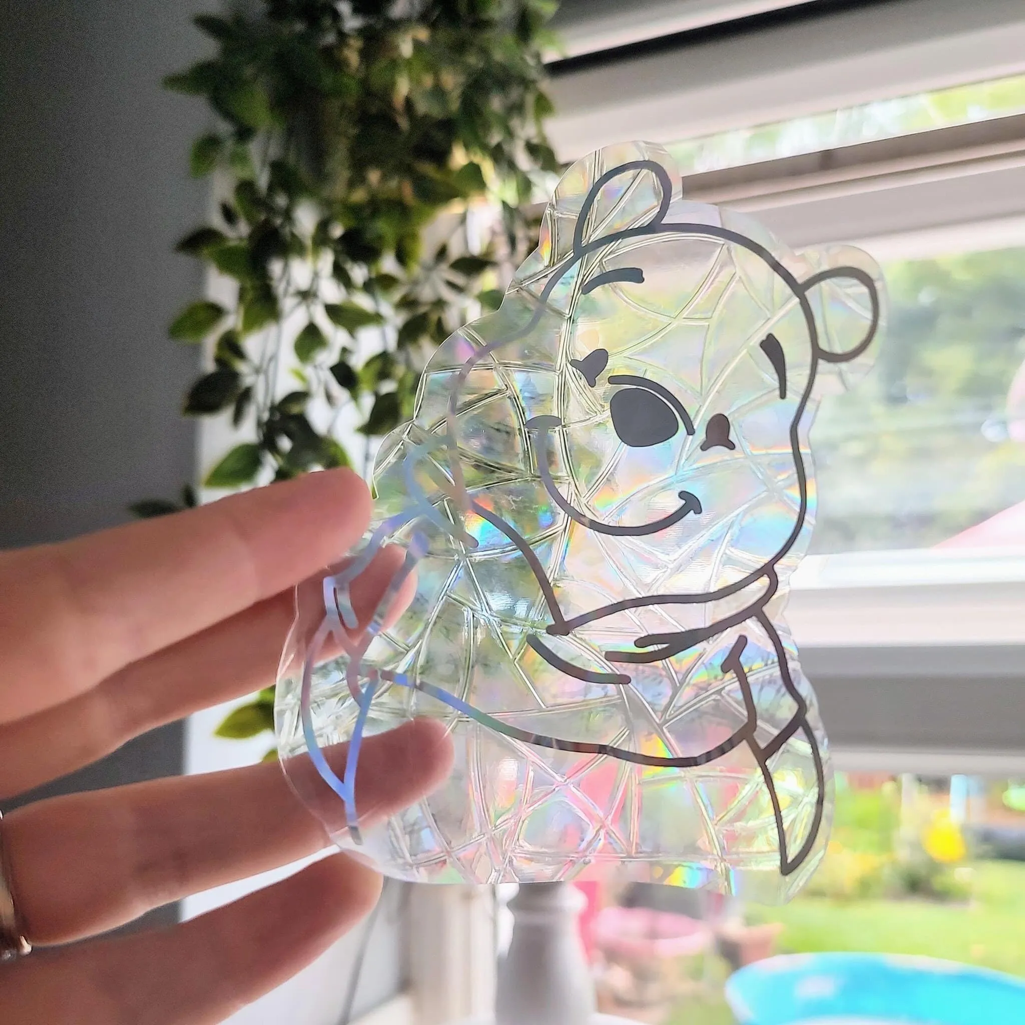 Pooh Bear Suncatcher Sticker Rainbow Maker Light Rays Window Cling Decal Home Decor Light Prism Nature Weather Cute Design Window