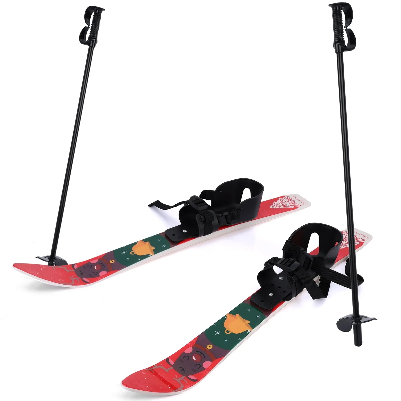 premium Kid's Beginner Ski Board Kit with 2 Ski Boards and 2 Poles,Kids Skiing Equipment with Christmas Themed Pattern for Age 4 and Under