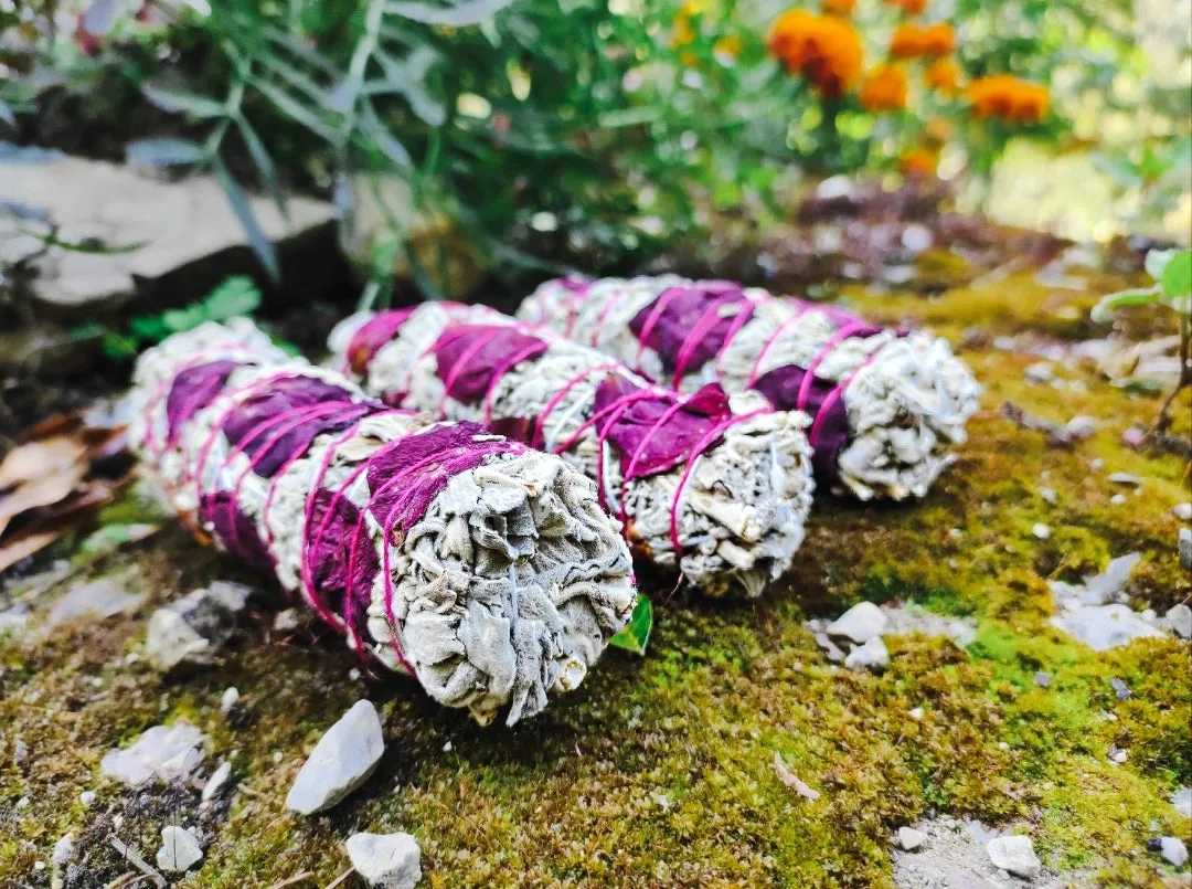 Rose Petals and White Sage Smudge Sticks