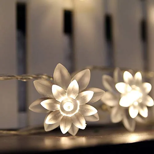 SmartDrip Lotus Flower 2.2 Meters 20 Led Flowers String Fairy Light/Battery Operated/Two Lighting Modes (WarmWhite)